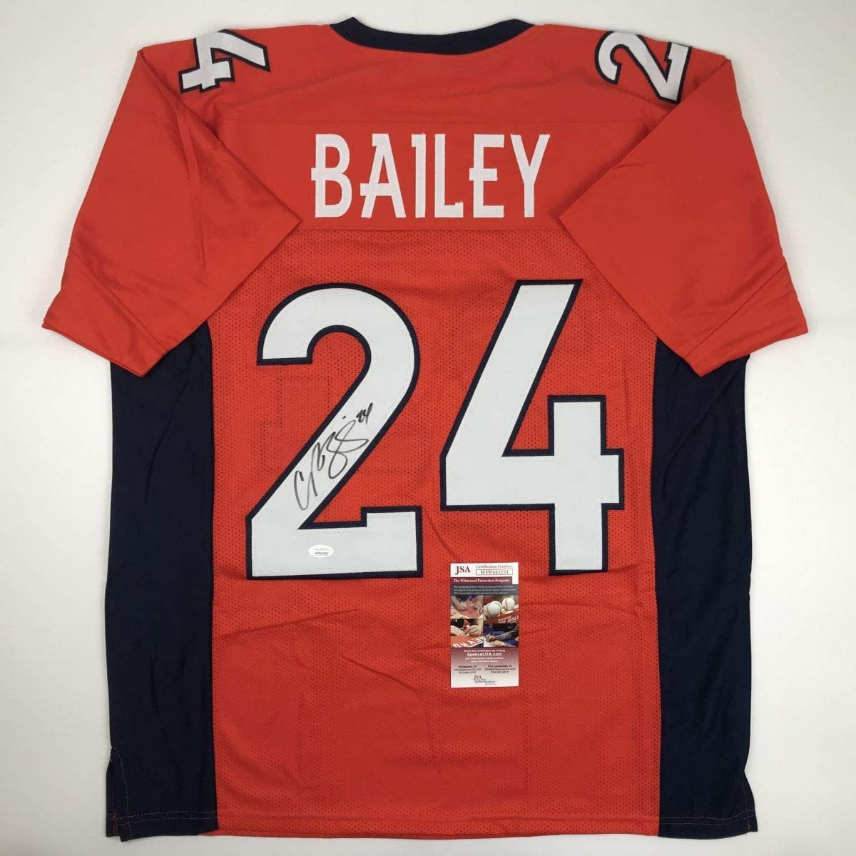 Autographed/Signed Champ Bailey Denver Orange Football Jersey Beckett BAS COA