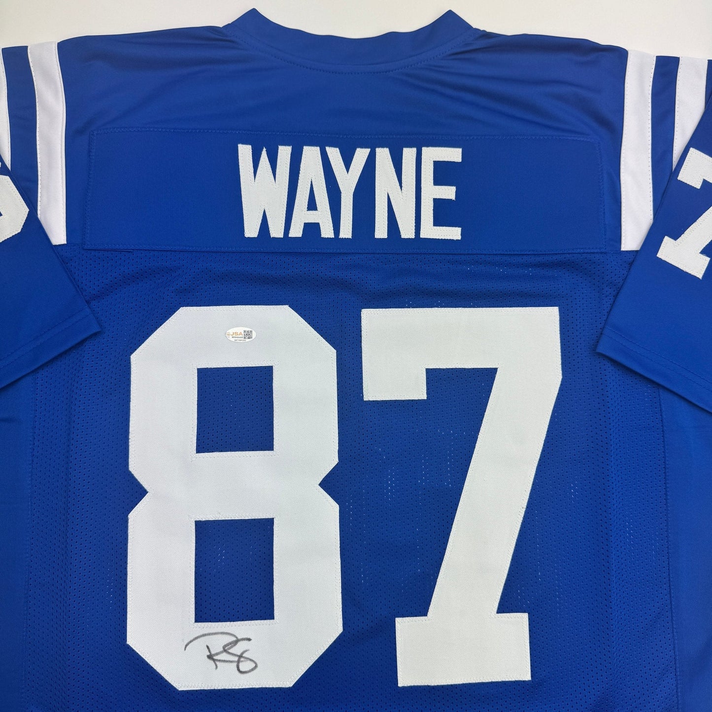 Autographed/Signed Reggie Wayne Indianapolis Blue Football Jersey JSA COA