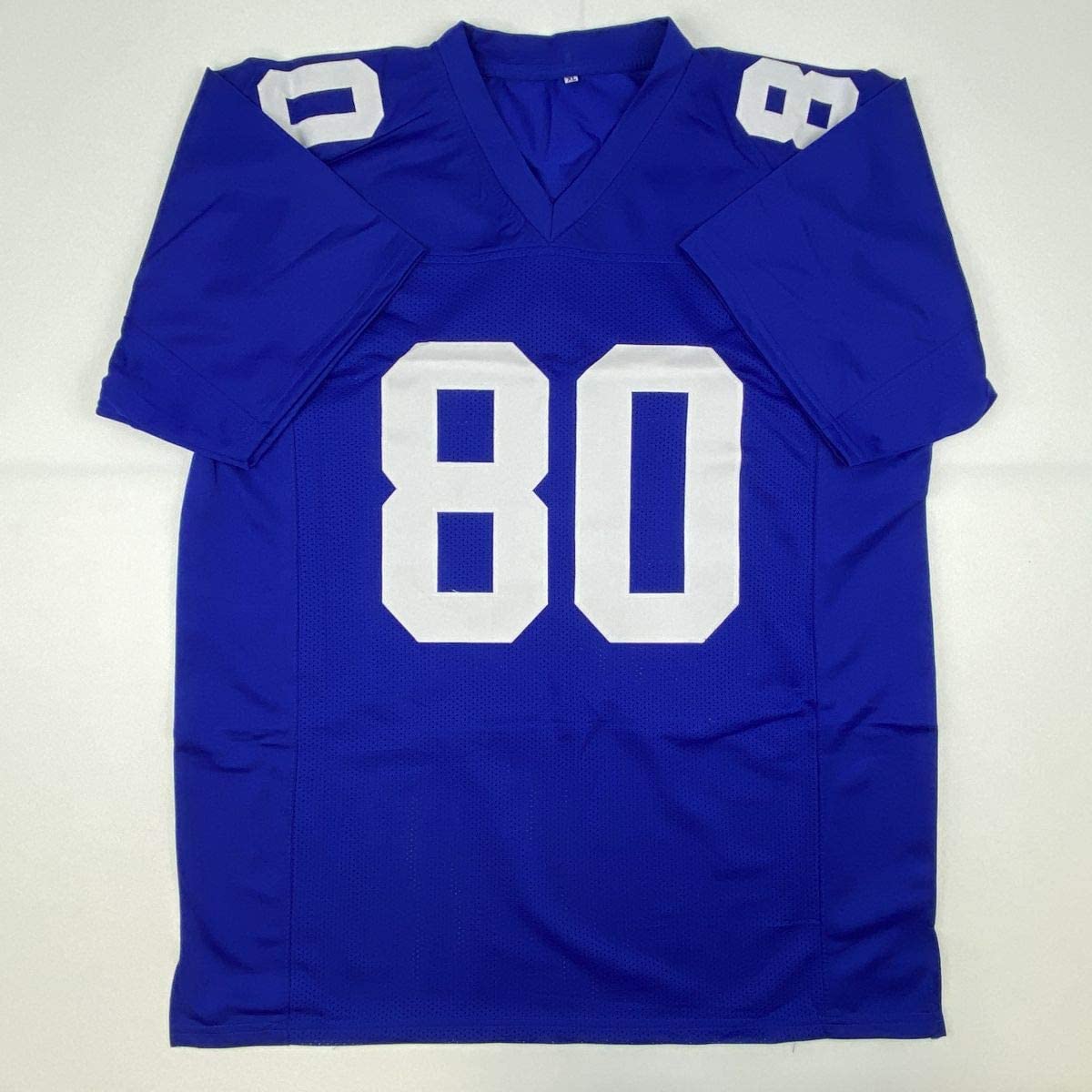 Autographed/Signed Jeremy Shockey New York Blue Football Jersey JSA COA
