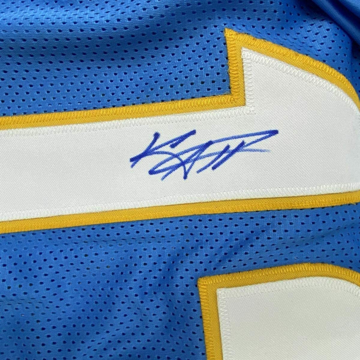 Framed Autographed/Signed Keenan Allen 35x39 Los Angeles LA Powder Blue Football Jersey Beckett BAS COA