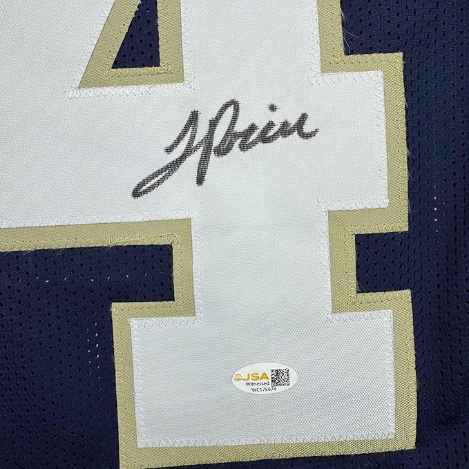 Framed Autographed/Signed JaDarian Price 35x39 Notre Dame Blue College Football Jersey JSA COA