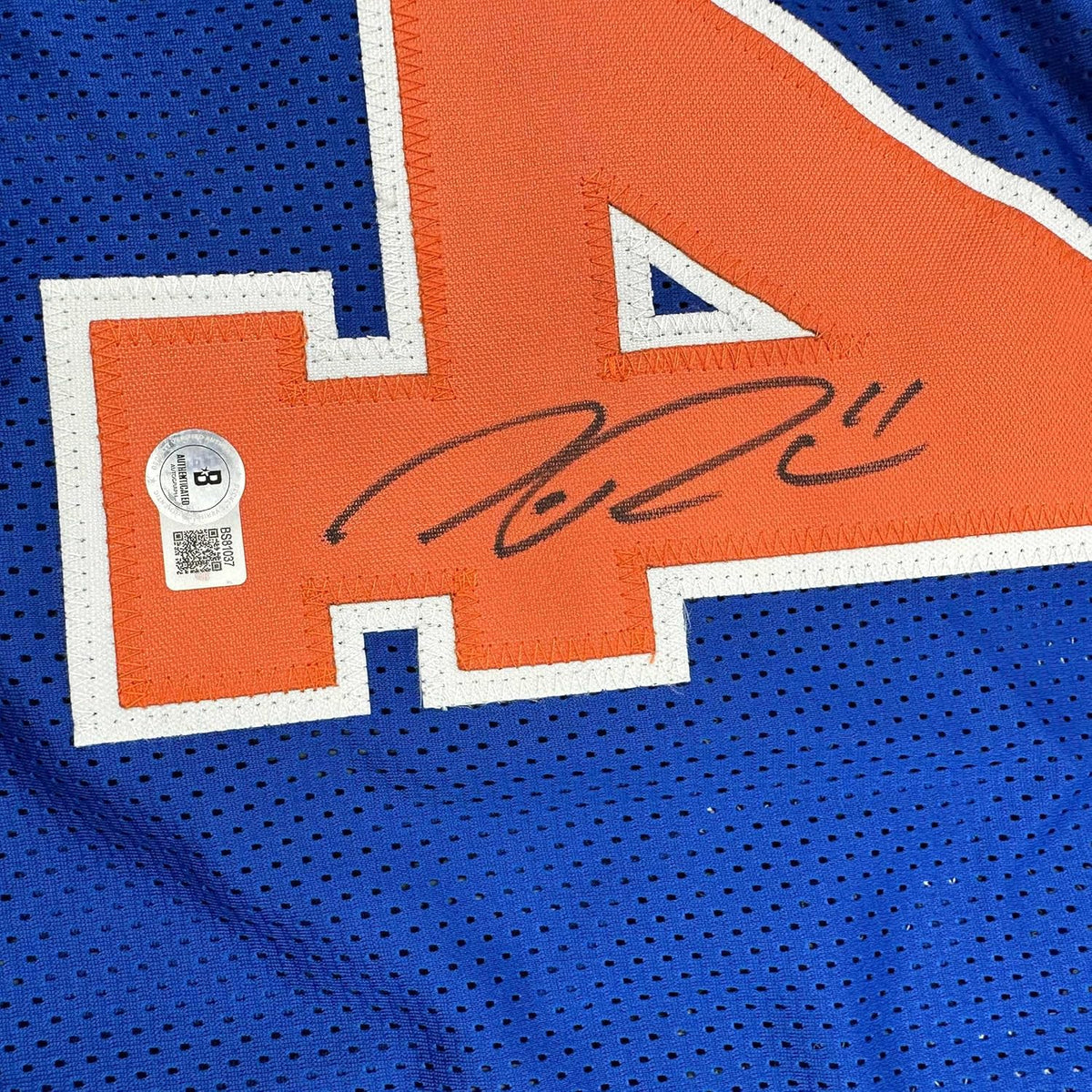 Framed Autographed/Signed Nate Robinson 35x39 New York Blue Basketball Jersey Beckett BAS COA