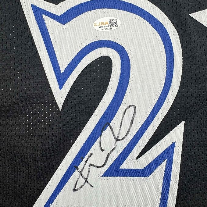 Framed Autographed/Signed Kevin Garnett 35x39 Minnesota Black Basketball Jersey Beckett BAS COA