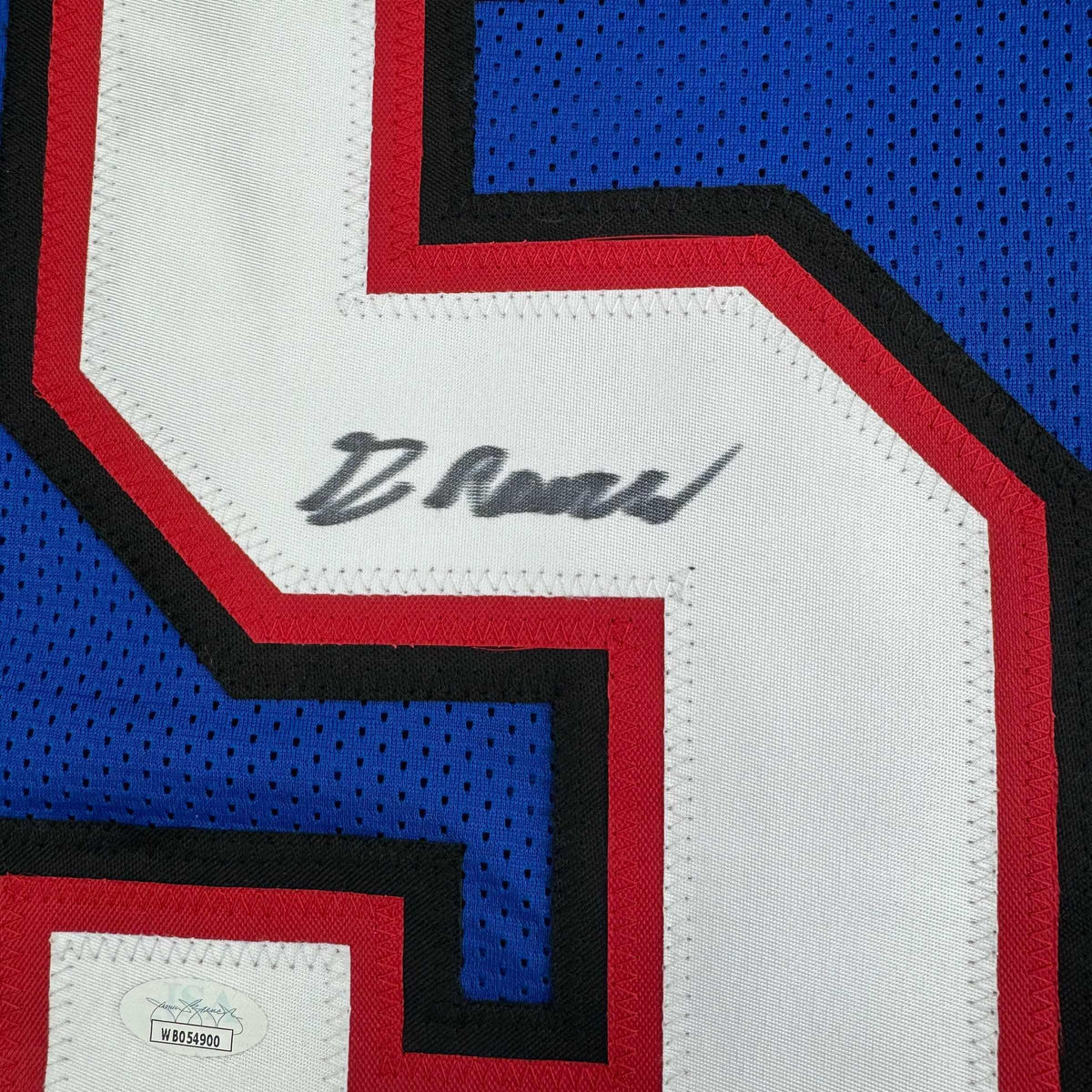 Framed Autographed/Signed Greg Rousseau 35x39 Buffalo Blue Football Jersey JSA COA
