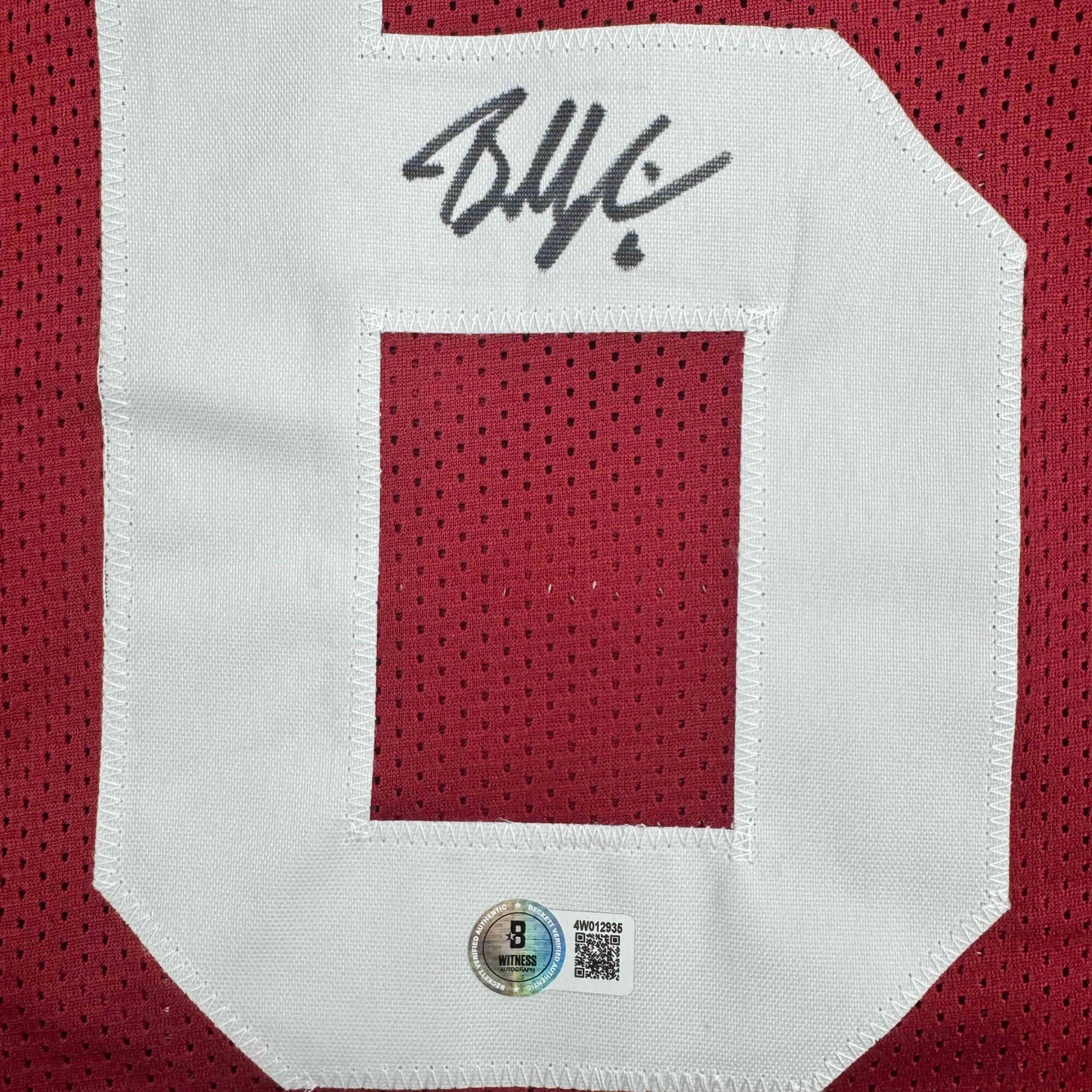 Framed Autographed/Signed Baker Mayfield 35x39 Oklahoma Crimson College Football Jersey Beckett BAS COA