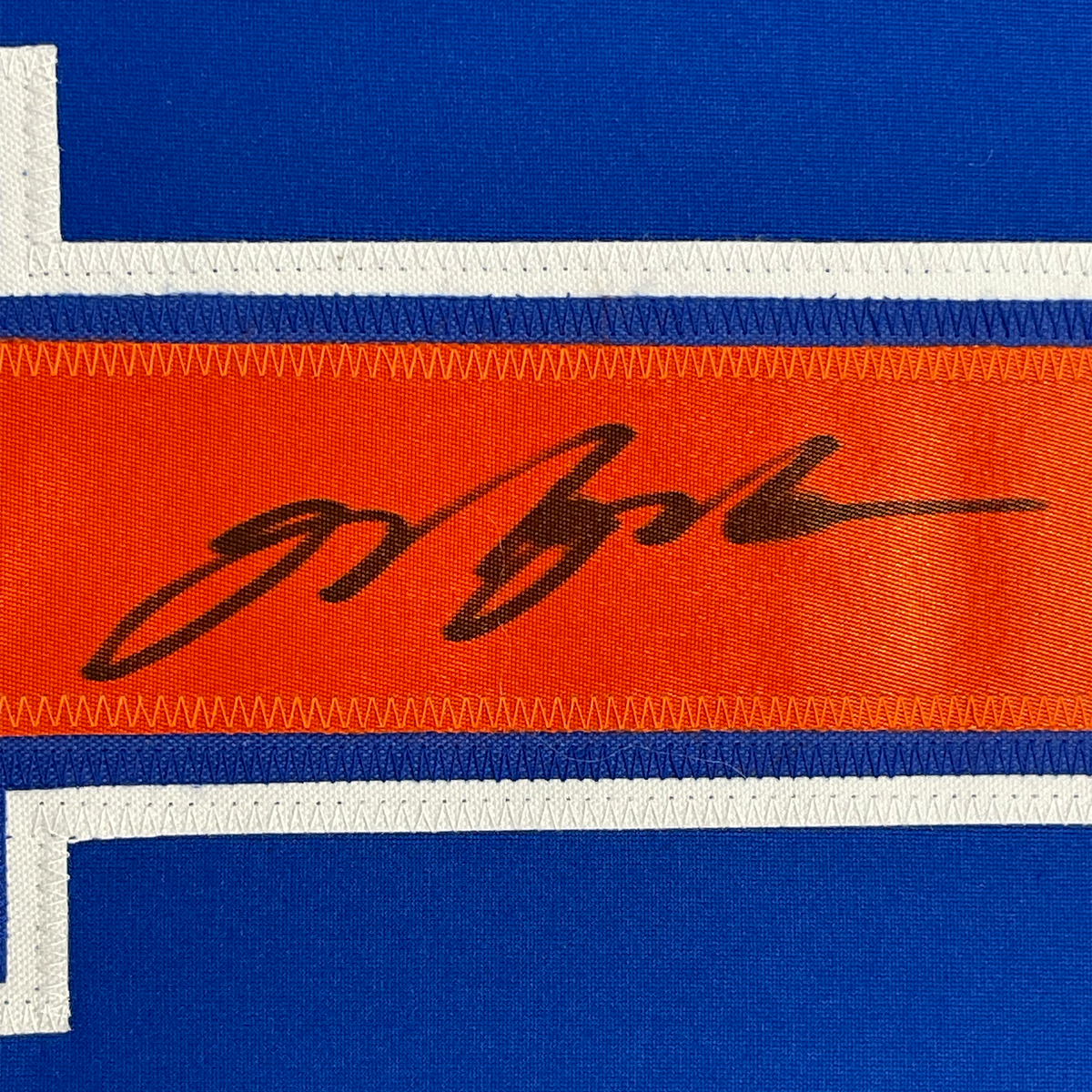 Framed Autographed/Signed Mark Messier 35x39 Edmonton Blue Hockey Jersey JSA COA