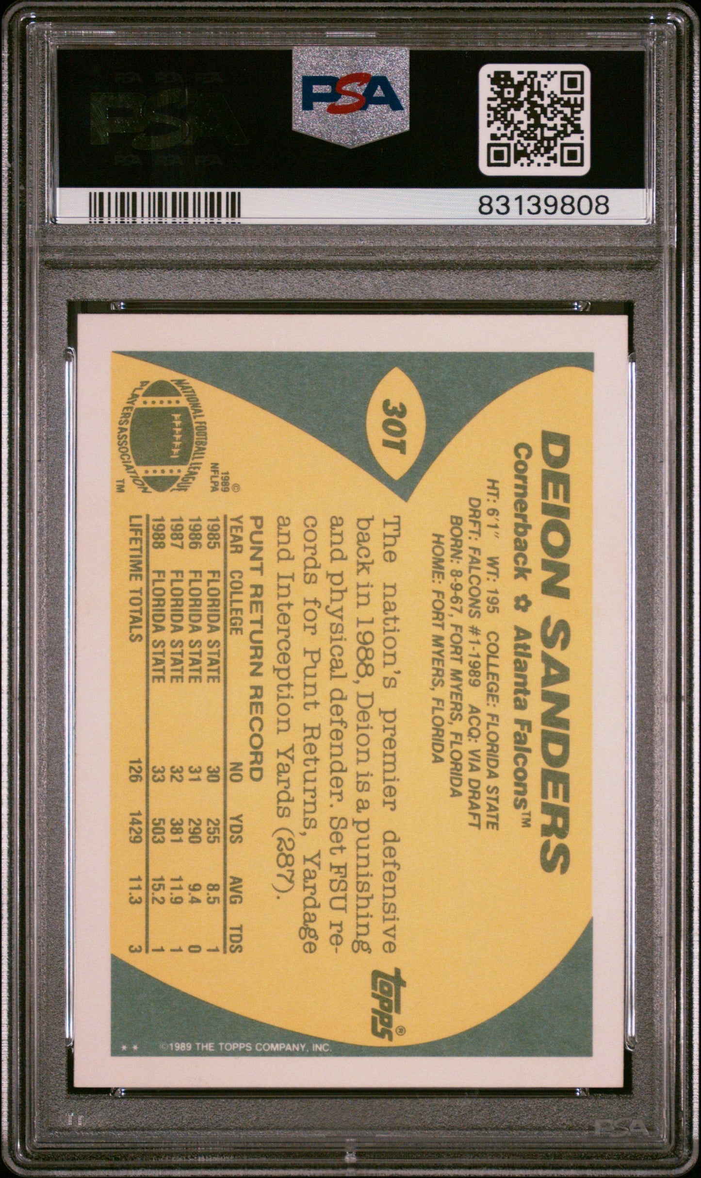 Graded 1989 Topps Traded Deion Sanders #30T Rookie RC Football Card PSA 10 Gem Mint
