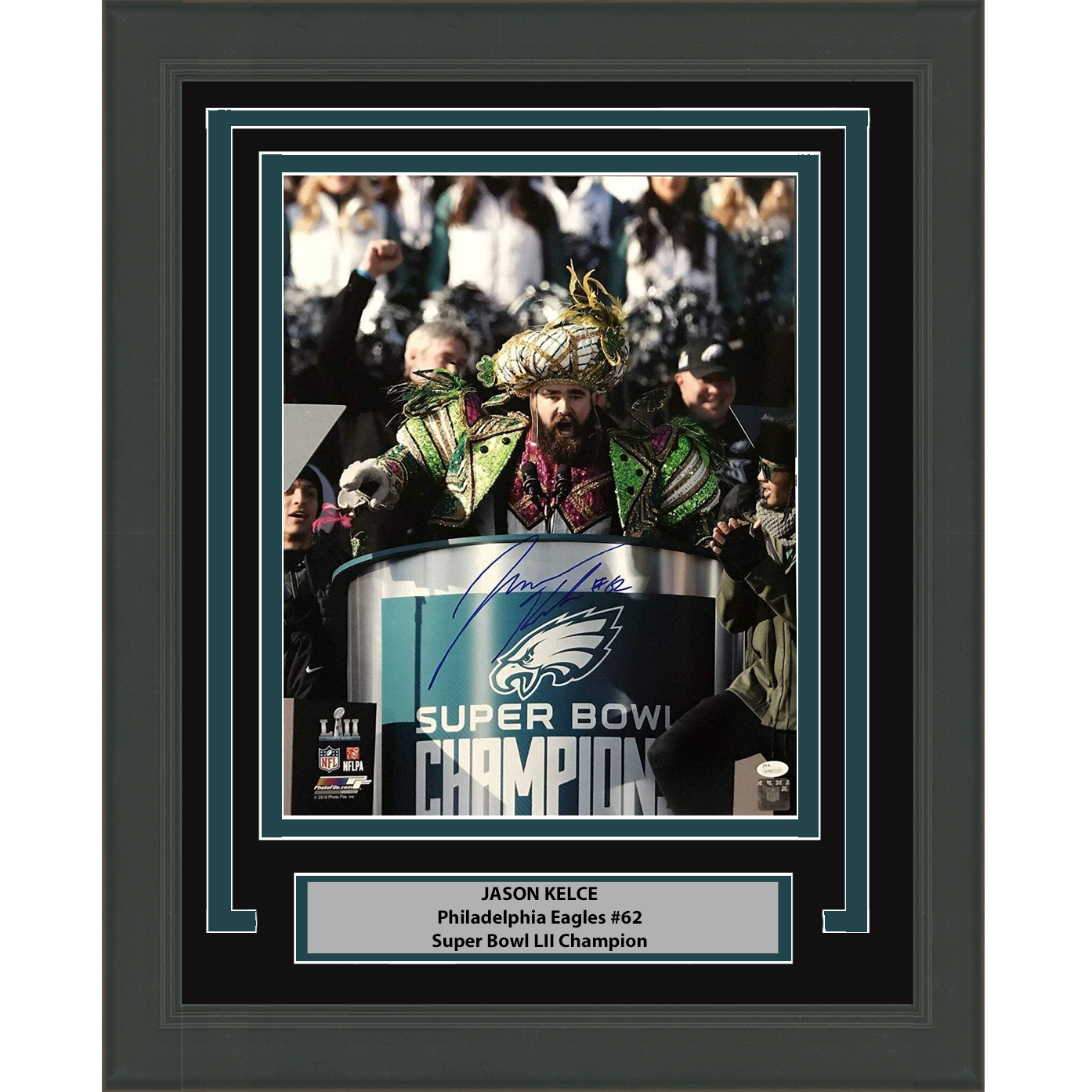 Framed Autographed/Signed Jason Kelce Super Bowl Parade Speech Mummers Philadelphia Eagles 8x10 Football Photo PSA/DNA COA