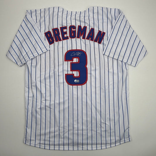Autographed/Signed Alex Bregman Chicago Pinstripe Baseball Jersey Beckett BAS COA