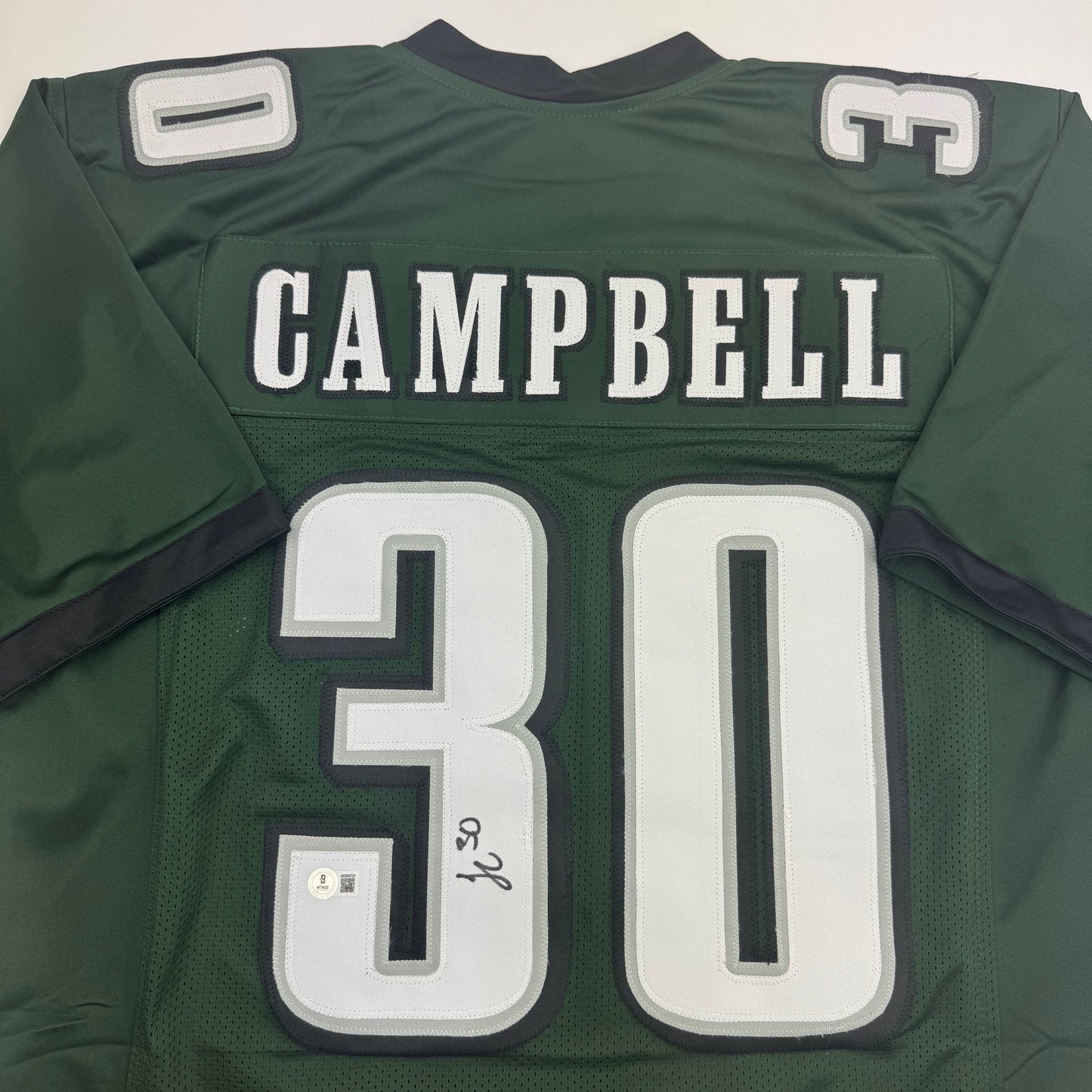 Autographed/Signed Jihaad Campbell Philadelphia Green Football Jersey Beckett BAS COA