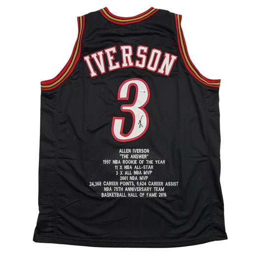 Autographed/Signed Allen Iverson Philadelphia Black Stat Basketball Jersey JSA COA