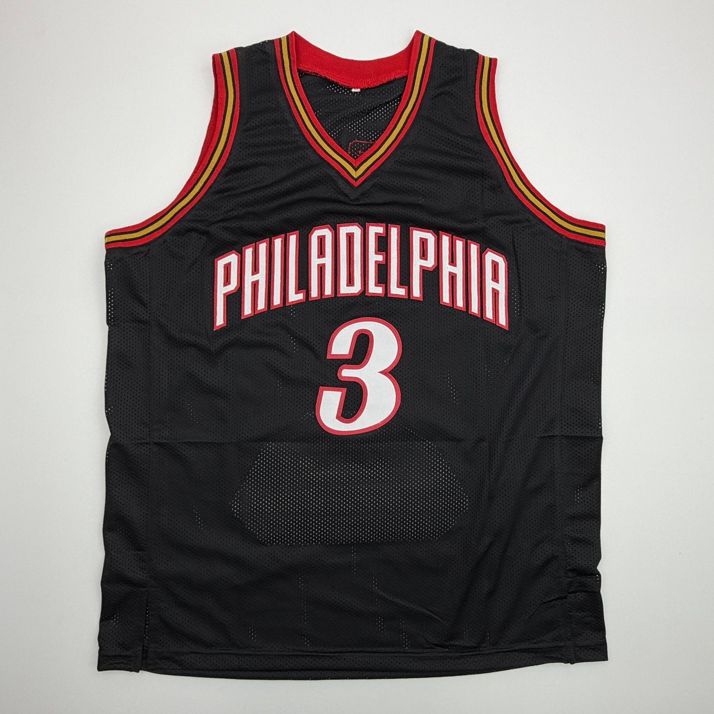 Autographed/Signed Allen Iverson Philadelphia Black Stat Basketball Jersey JSA COA