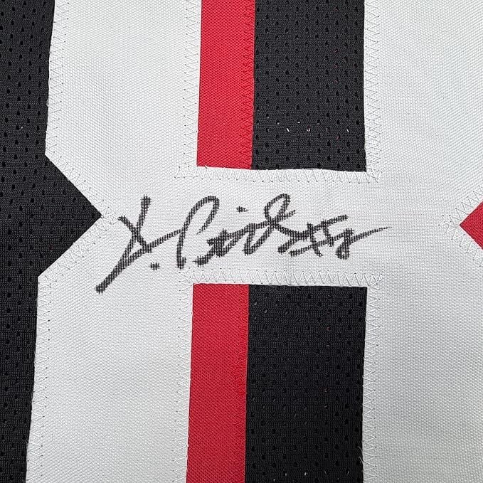 Framed Autographed/Signed Kyle Pitts 35x39 Atlanta Black Football Jersey Beckett BAS COA
