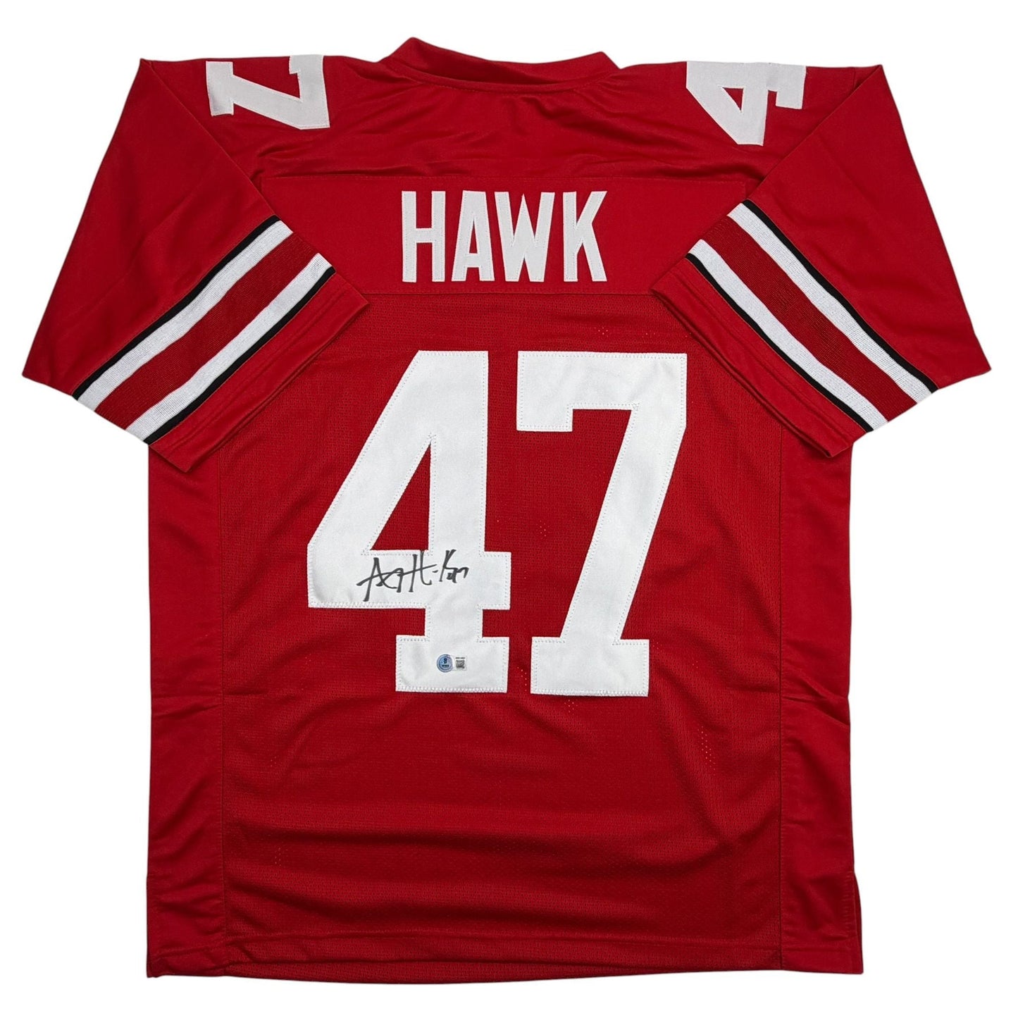 Autographed/Signed AJ Hawk Ohio State Red College Football Jersey Beckett BAS COA