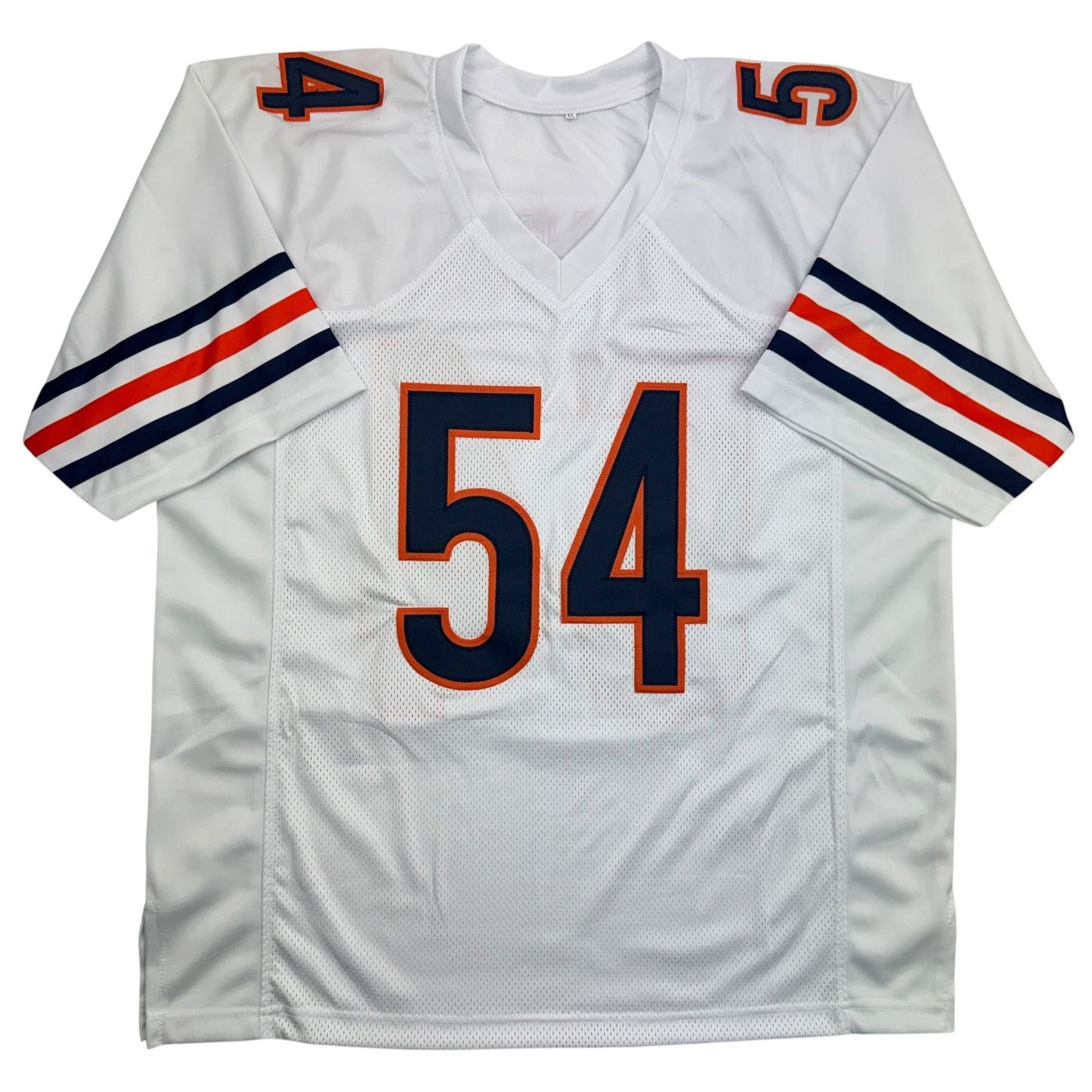 Autographed/Signed Brian Urlacher HOF 18 Chicago White Football Jersey Beckett BAS COA