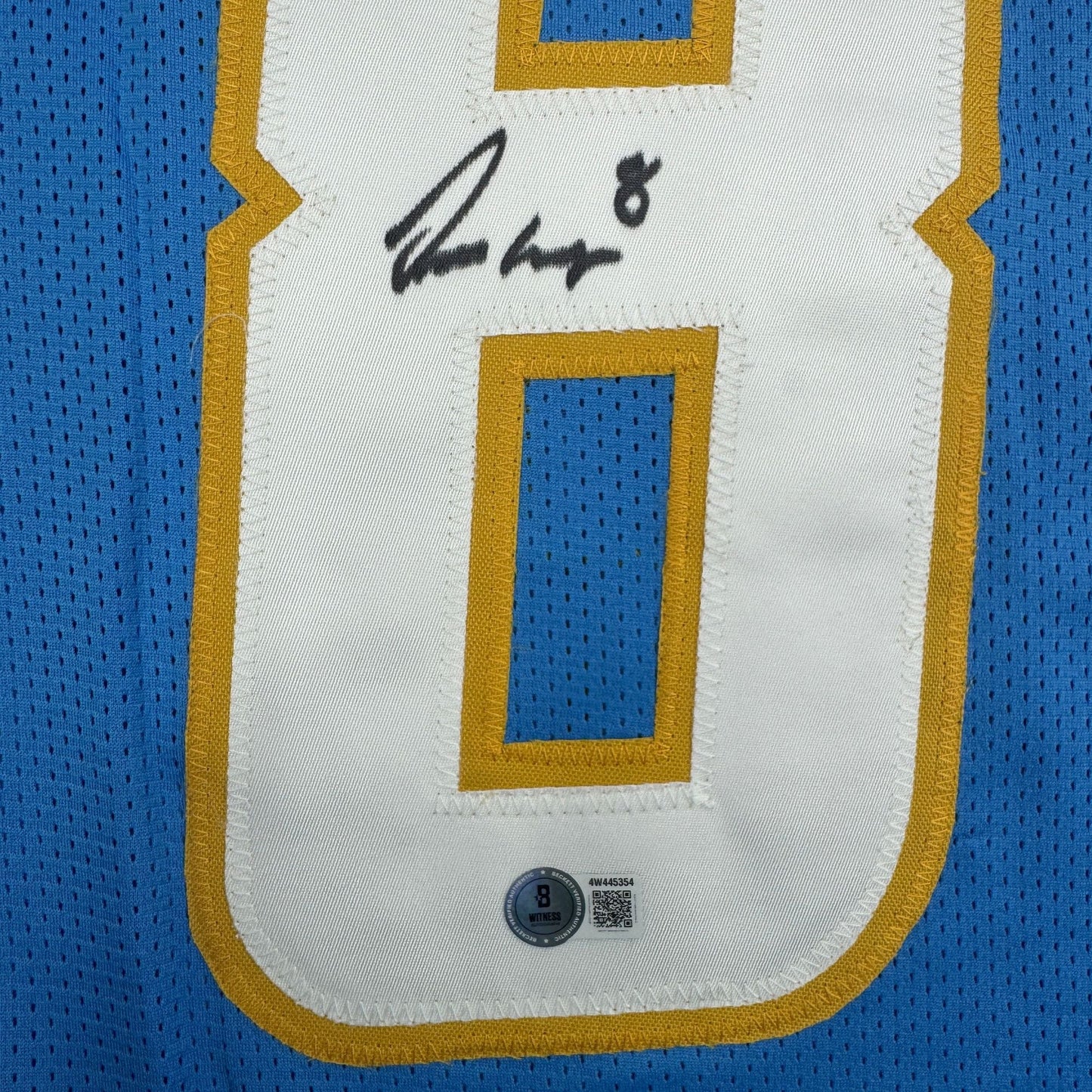 Autographed/Signed Omarion Hampton Los Angeles San Diego Powder Blue Football Jersey Beckett BAS COA
