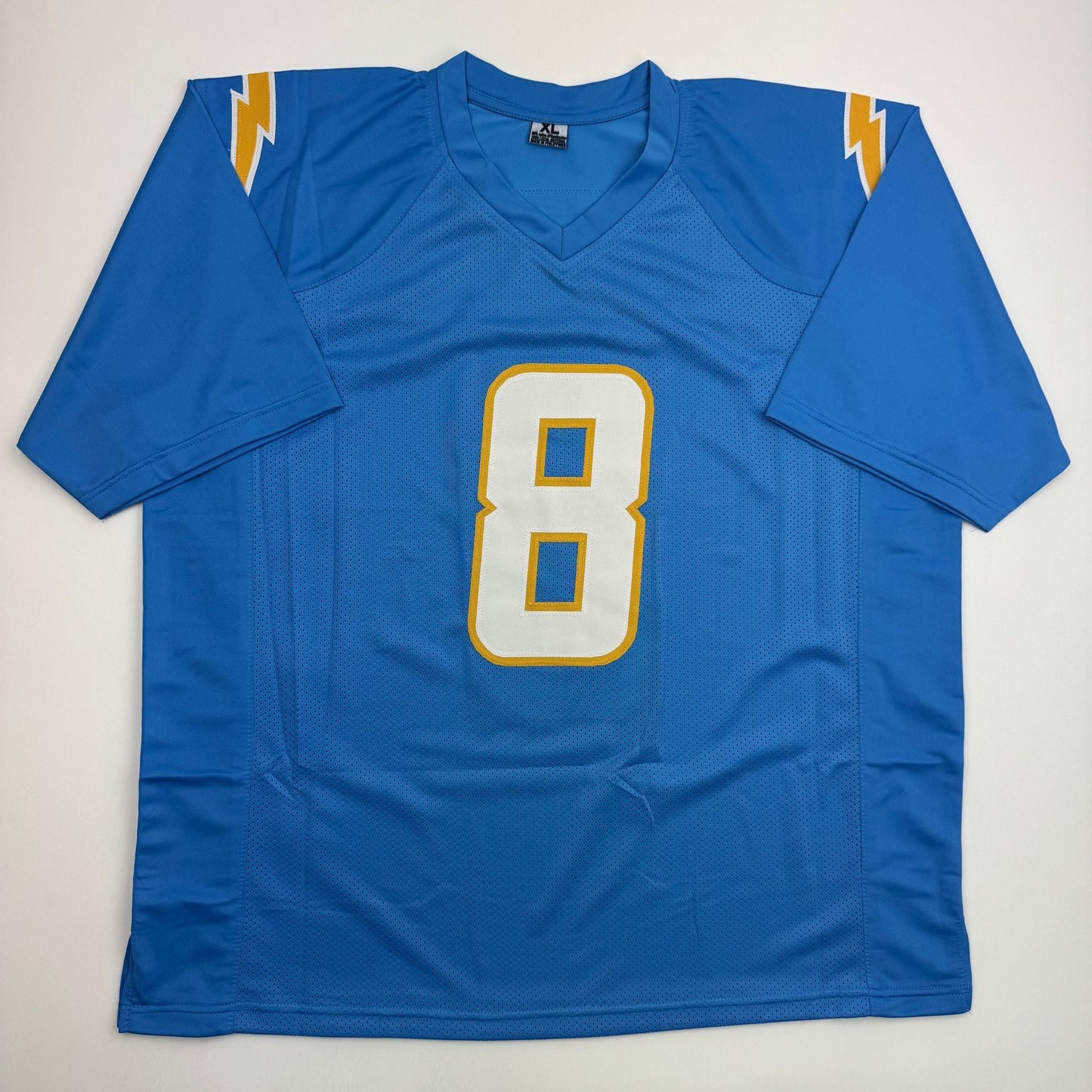 Autographed/Signed Omarion Hampton Los Angeles San Diego Powder Blue Football Jersey Beckett BAS COA