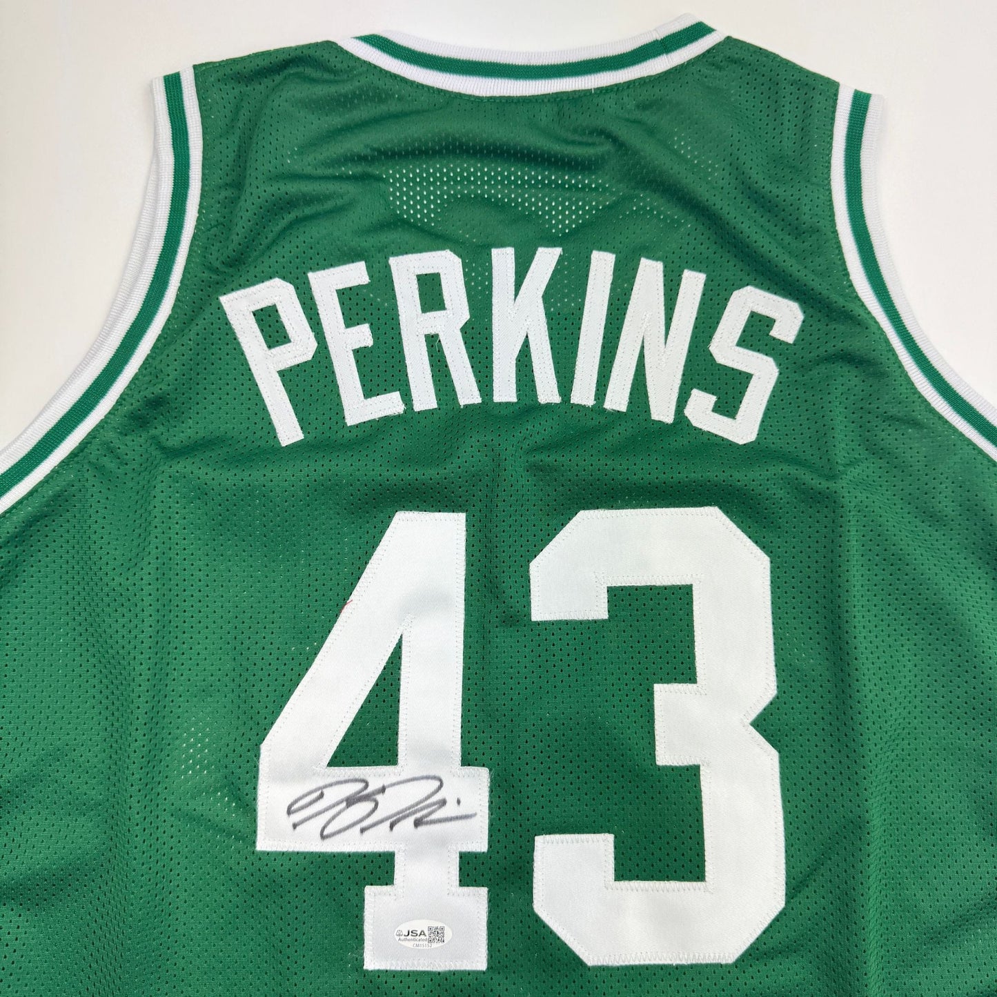 Autographed/Signed Kendrick Perkins Boston Green Basketball Jersey JSA COA