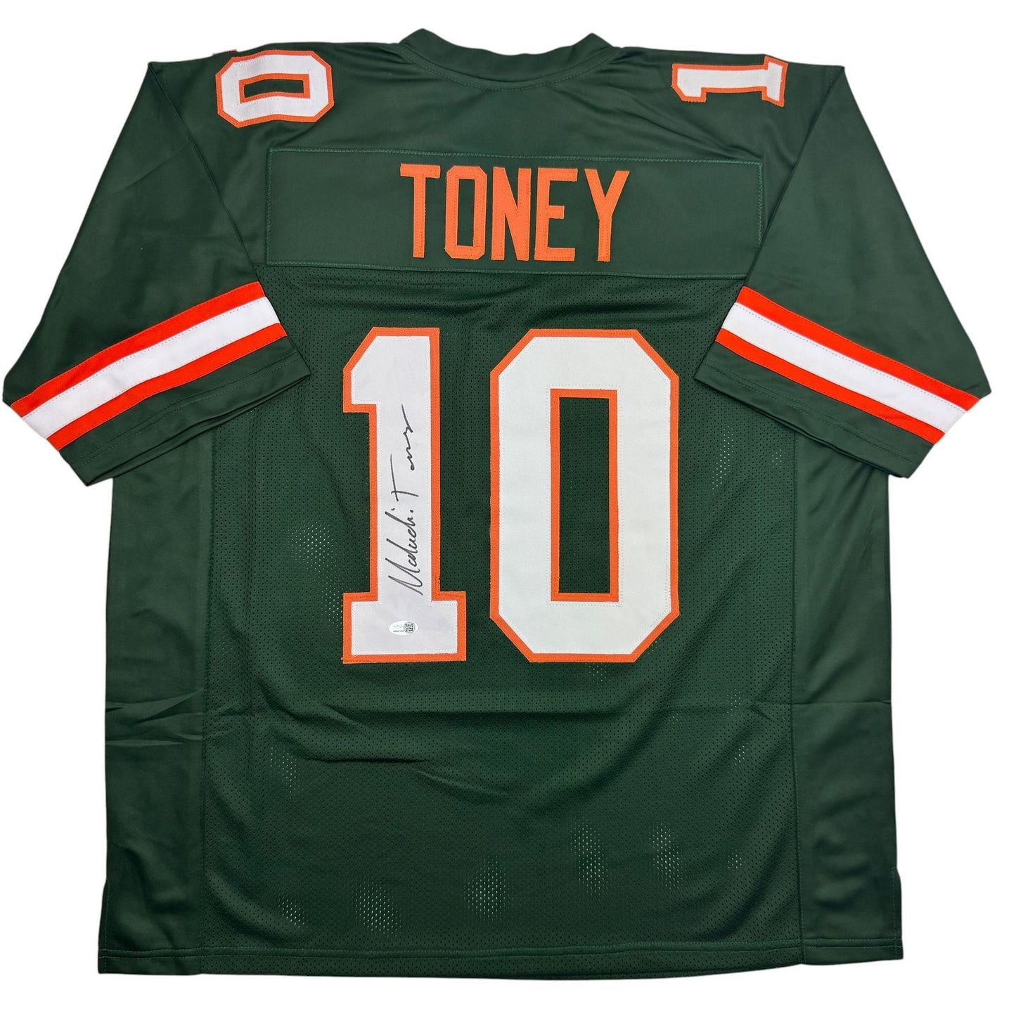 Autographed/Signed Malachi Toney Miami Green College Football Jersey JSA COA