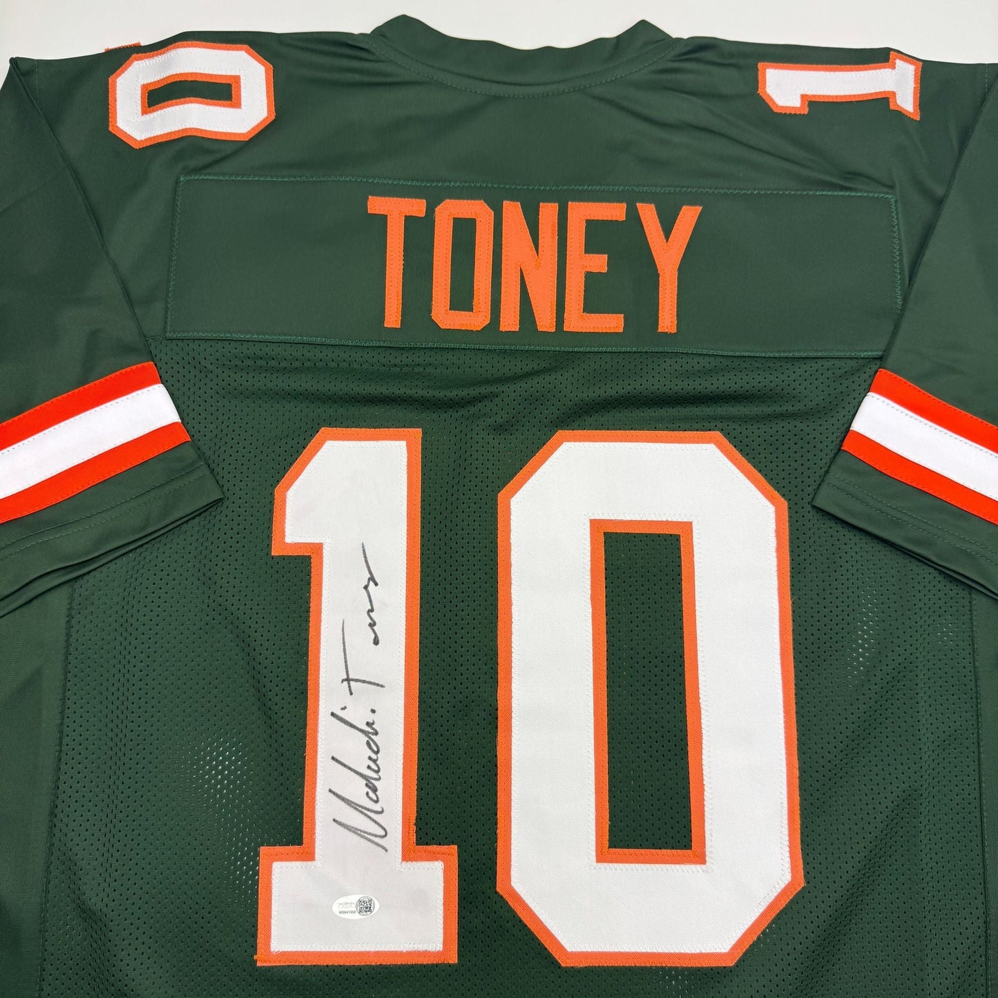 Autographed/Signed Malachi Toney Miami Green College Football Jersey JSA COA
