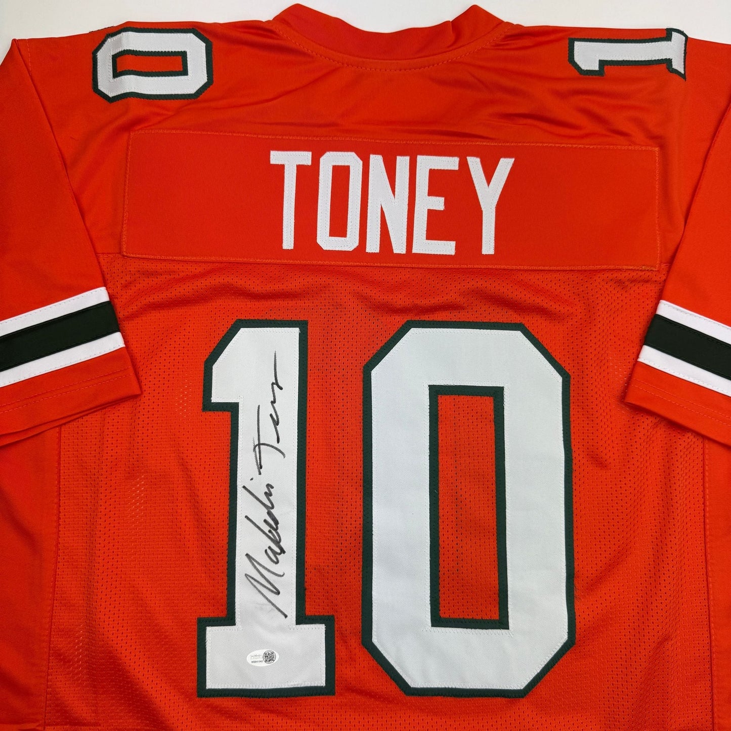 Autographed/Signed Malachi Toney Miami Orange College Football Jersey JSA COA