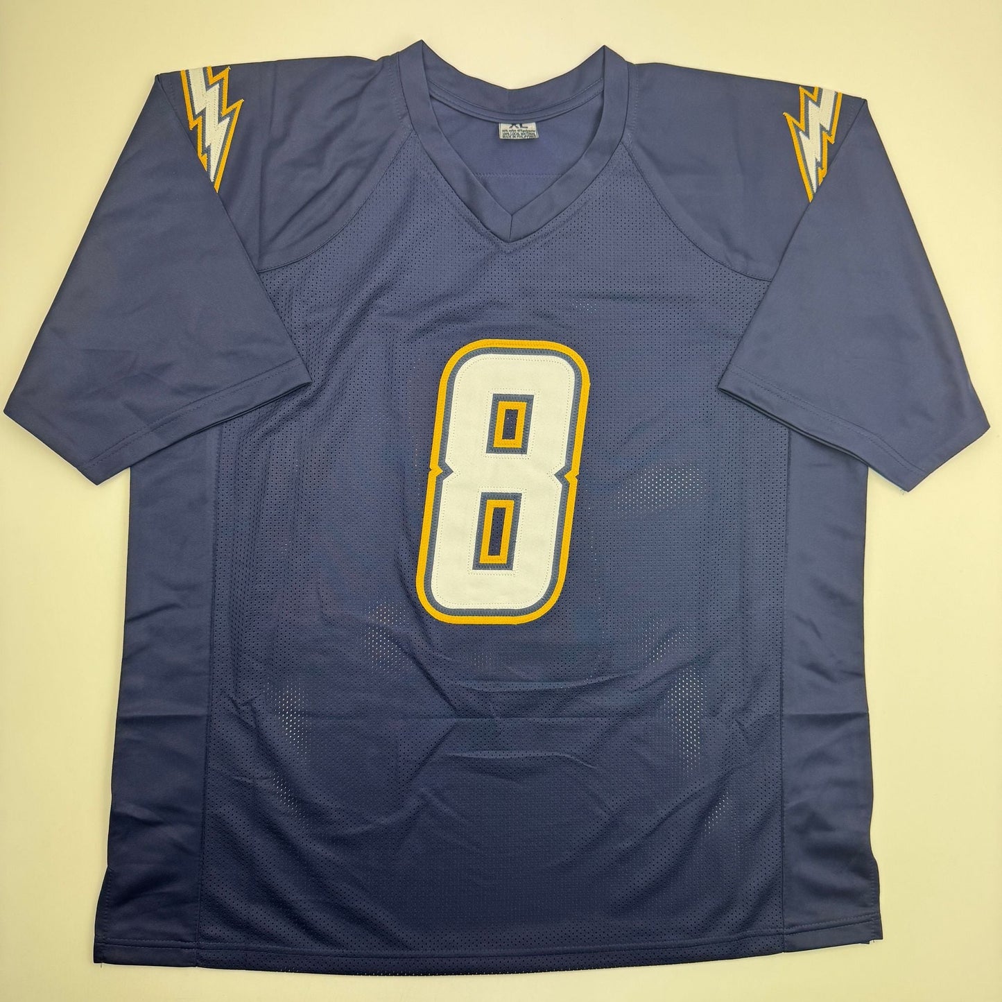 Autographed/Signed Omarion Hampton Los Angeles San Diego Dark Blue Football Jersey Beckett BAS COA
