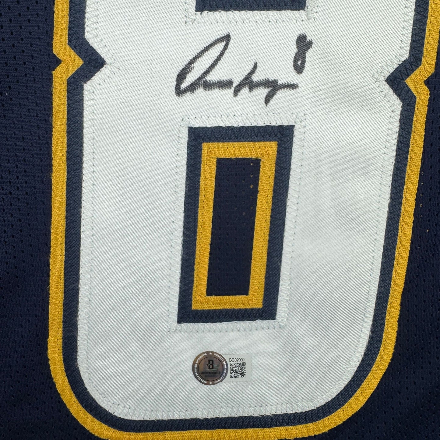 Autographed/Signed Omarion Hampton Los Angeles San Diego Dark Blue Football Jersey Beckett BAS COA