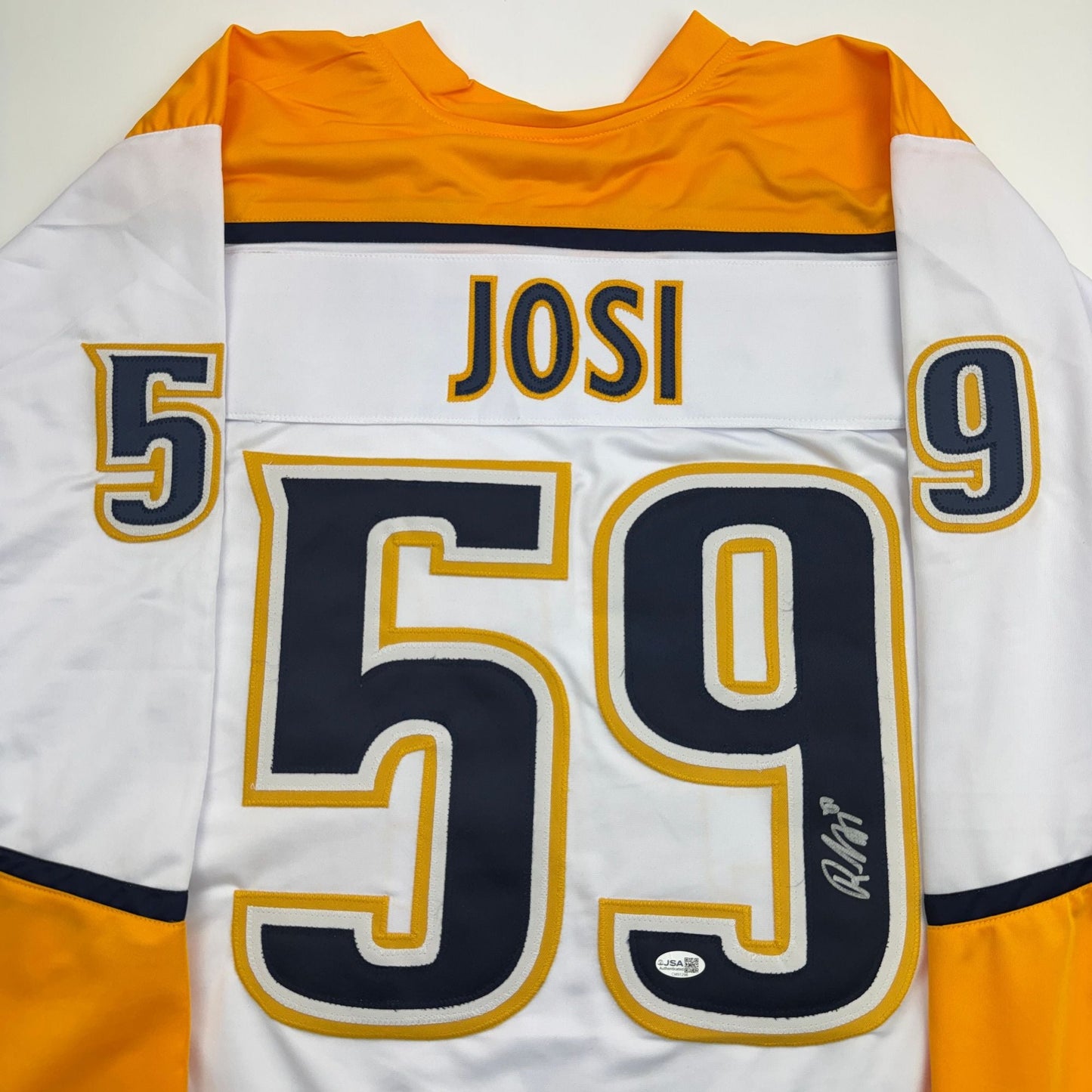 Autographed/Signed Roman Josi Nashville White Hockey Jersey JSA COA