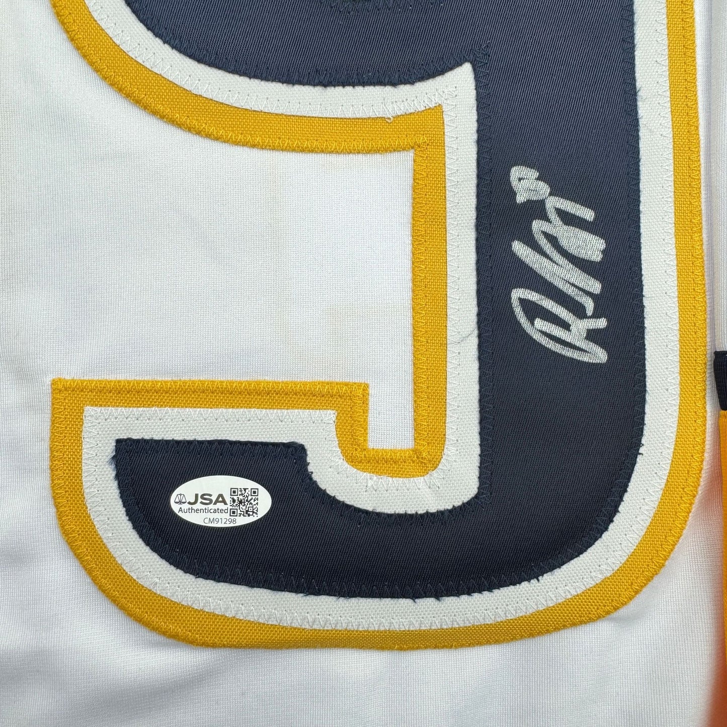 Autographed/Signed Roman Josi Nashville White Hockey Jersey JSA COA