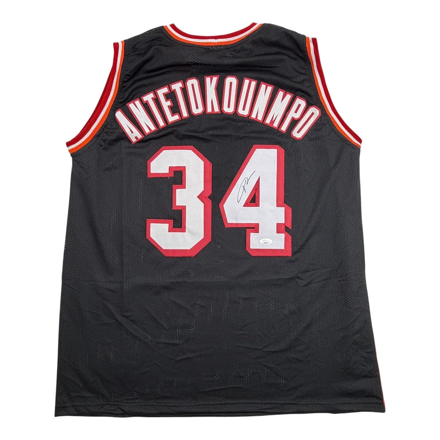 Autographed/Signed Giannis Antetokounmpo Miami Heat Black Retro Basketball Jersey JSA COA