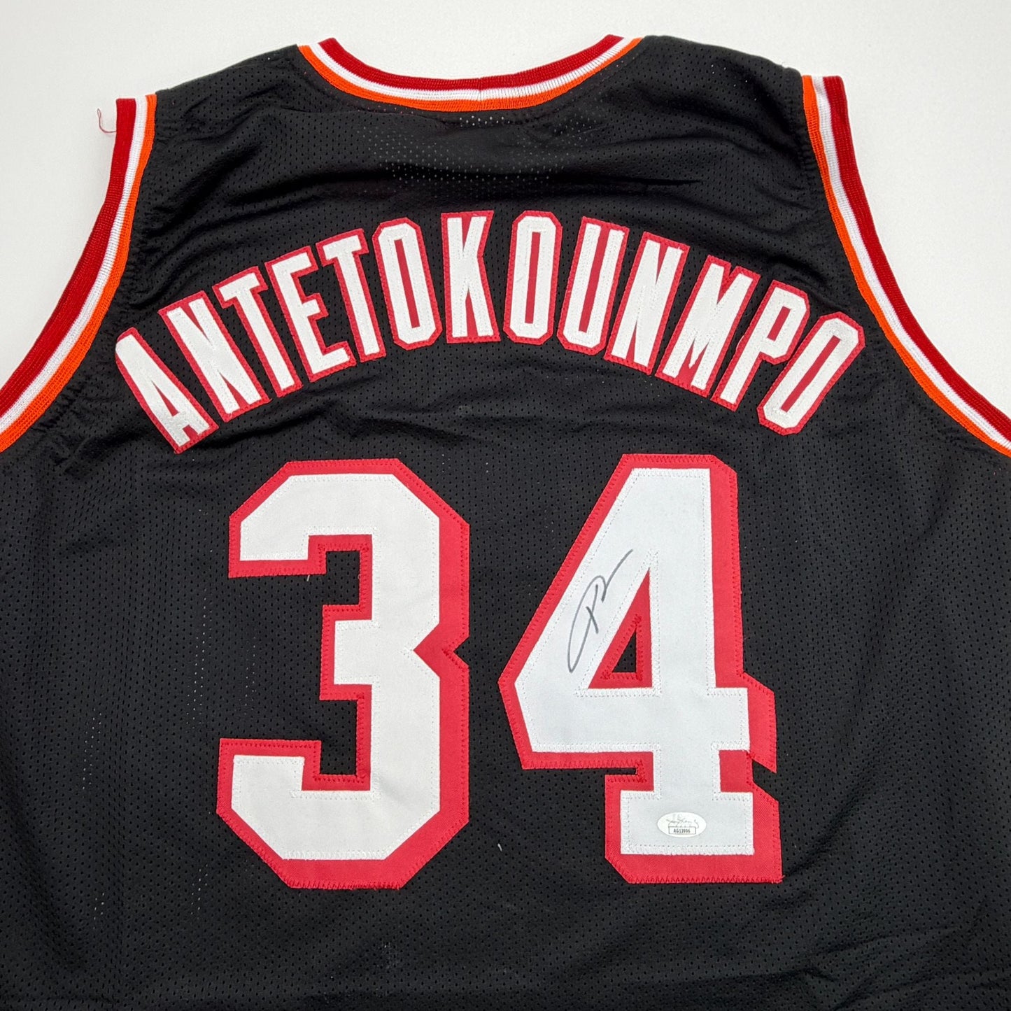 Autographed/Signed Giannis Antetokounmpo Miami Heat Black Retro Basketball Jersey JSA COA