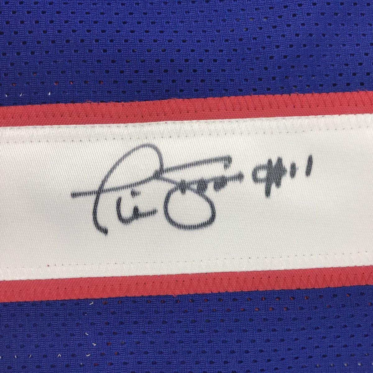 Autographed/Signed Phil Simms New York Blue Football Jersey JSA COA