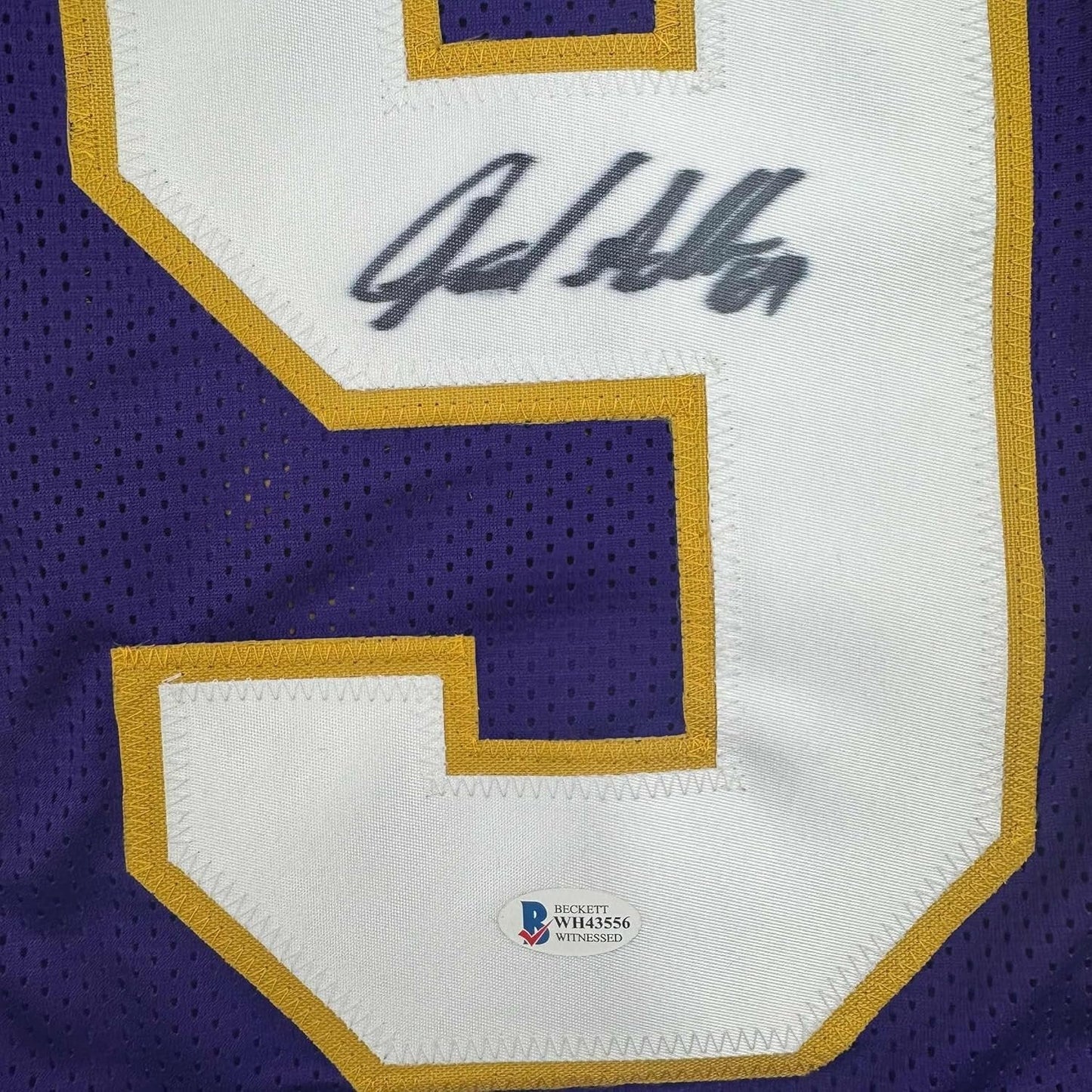 Framed Autographed/Signed Jared Allen 35x39 Minnesota Purple Football Jersey Beckett BAS COA