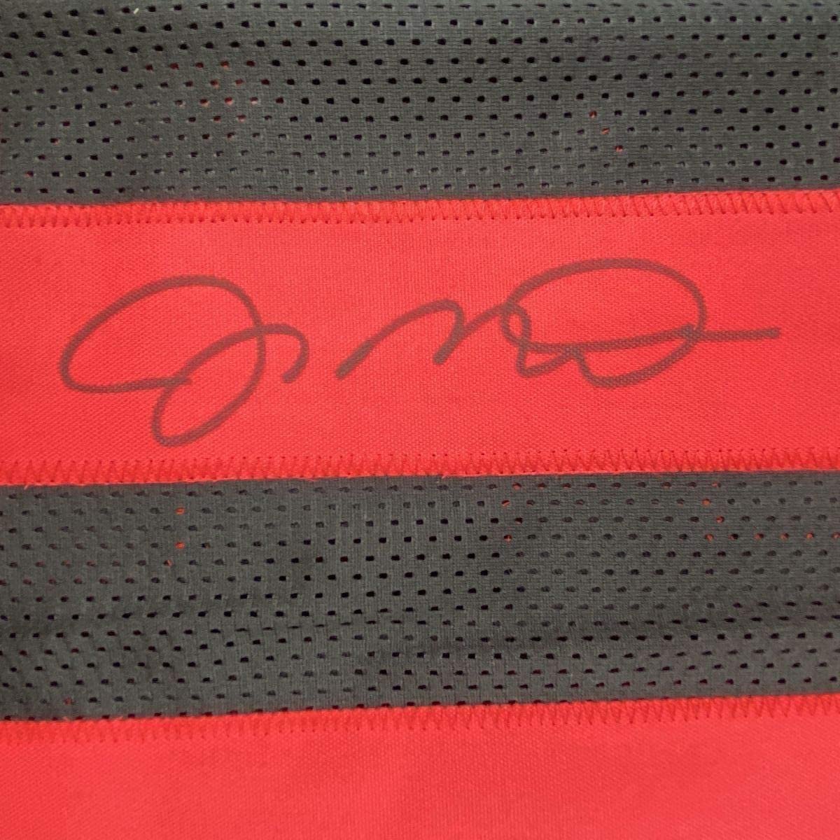 Framed Autographed/Signed Joe Montana 35x39 San Francisco Black Football Jersey JSA COA