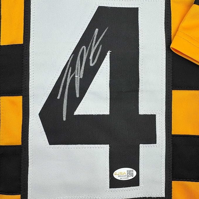 Framed Autographed/Signed Joey Porter Jr. 35x39 Pittsburgh Bumble Bee Football Jersey JSA COA
