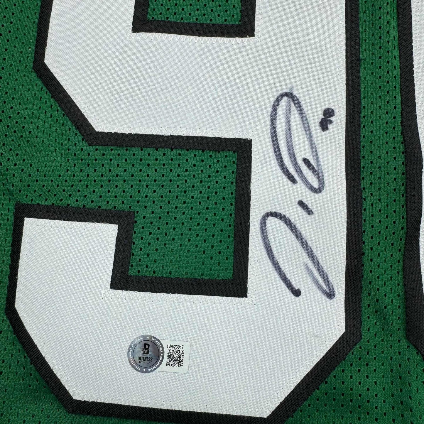 Framed Autographed/Signed Jordan Davis 35x39 Philadelphia Kelly Green Football Jersey Beckett BAS COA
