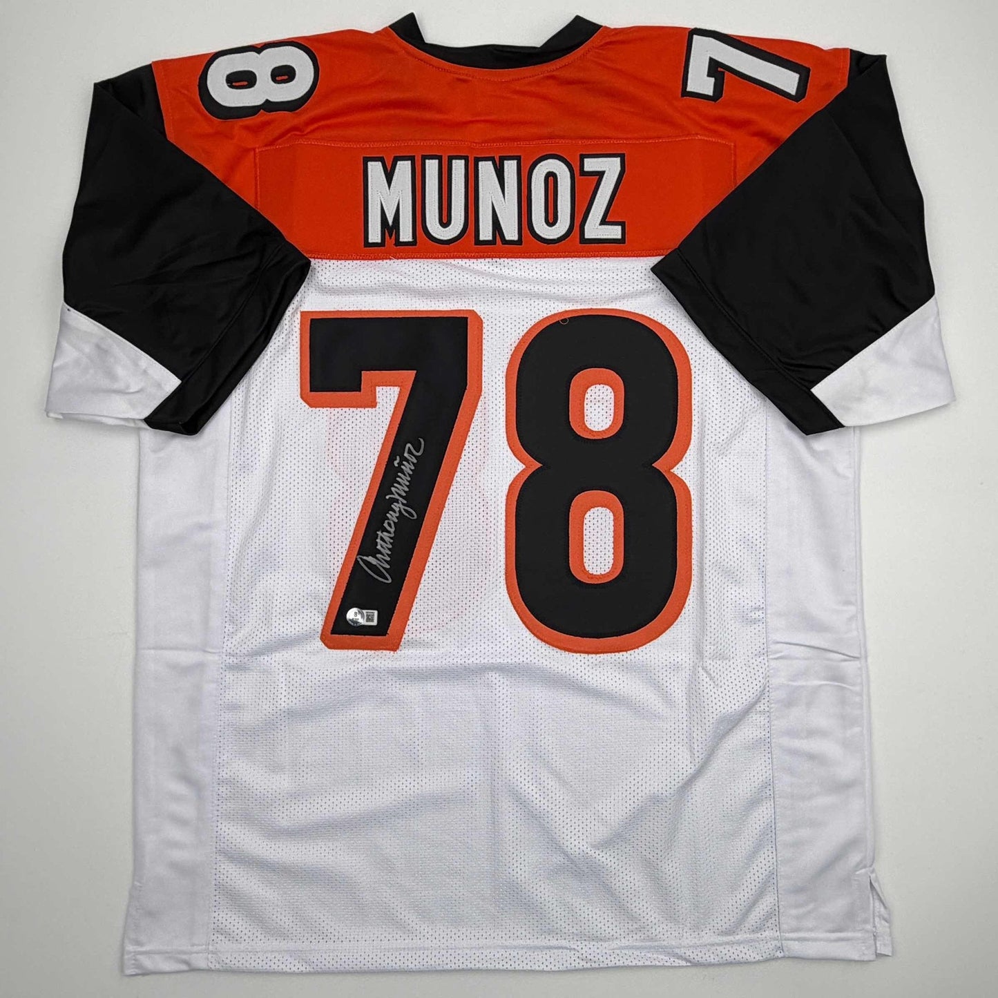 Autographed/Signed Anthony Munoz Cincinnati White Football Jersey Beckett BAS COA
