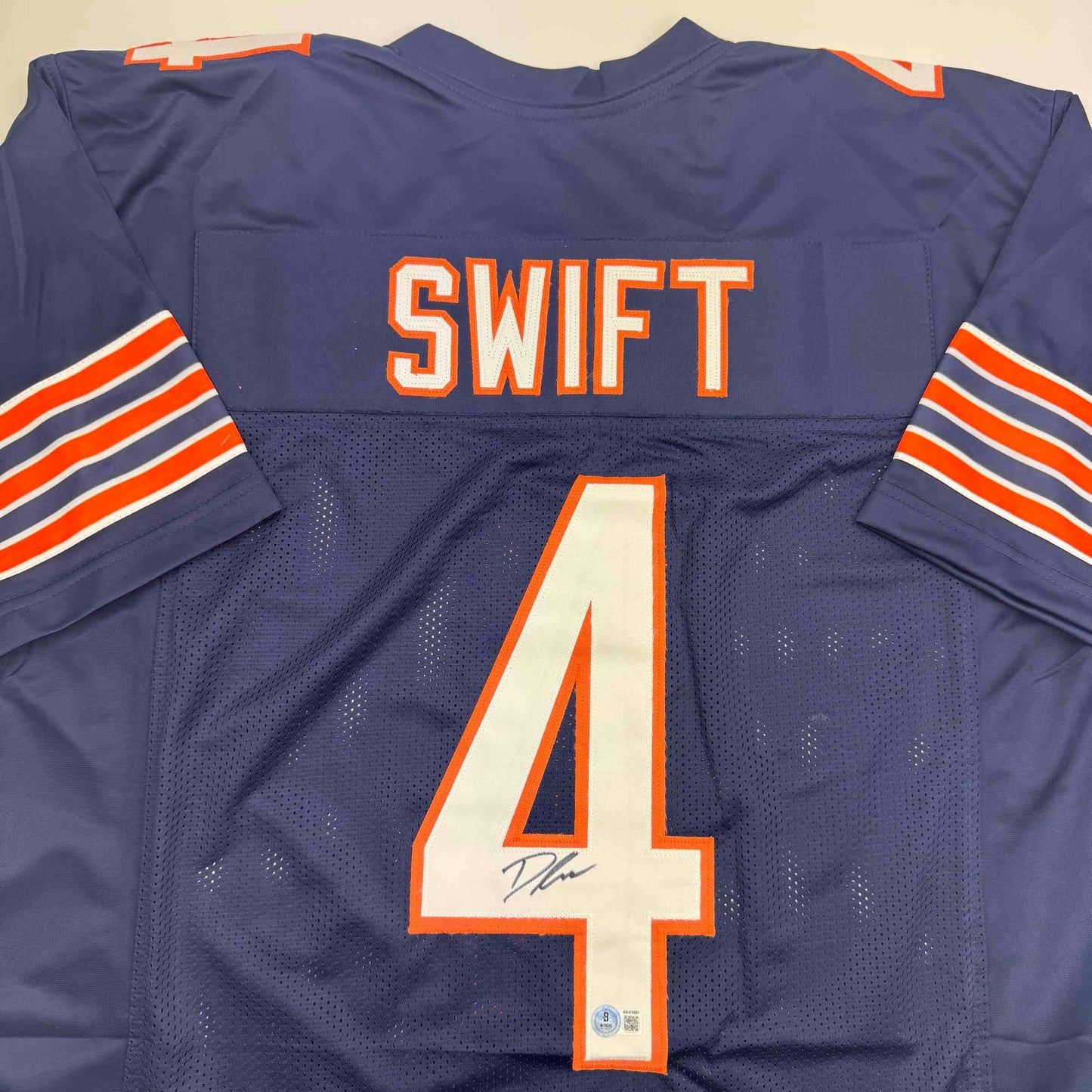 Autographed/Signed D'Andre Swift Chicago Blue Football Jersey Beckett BAS COA