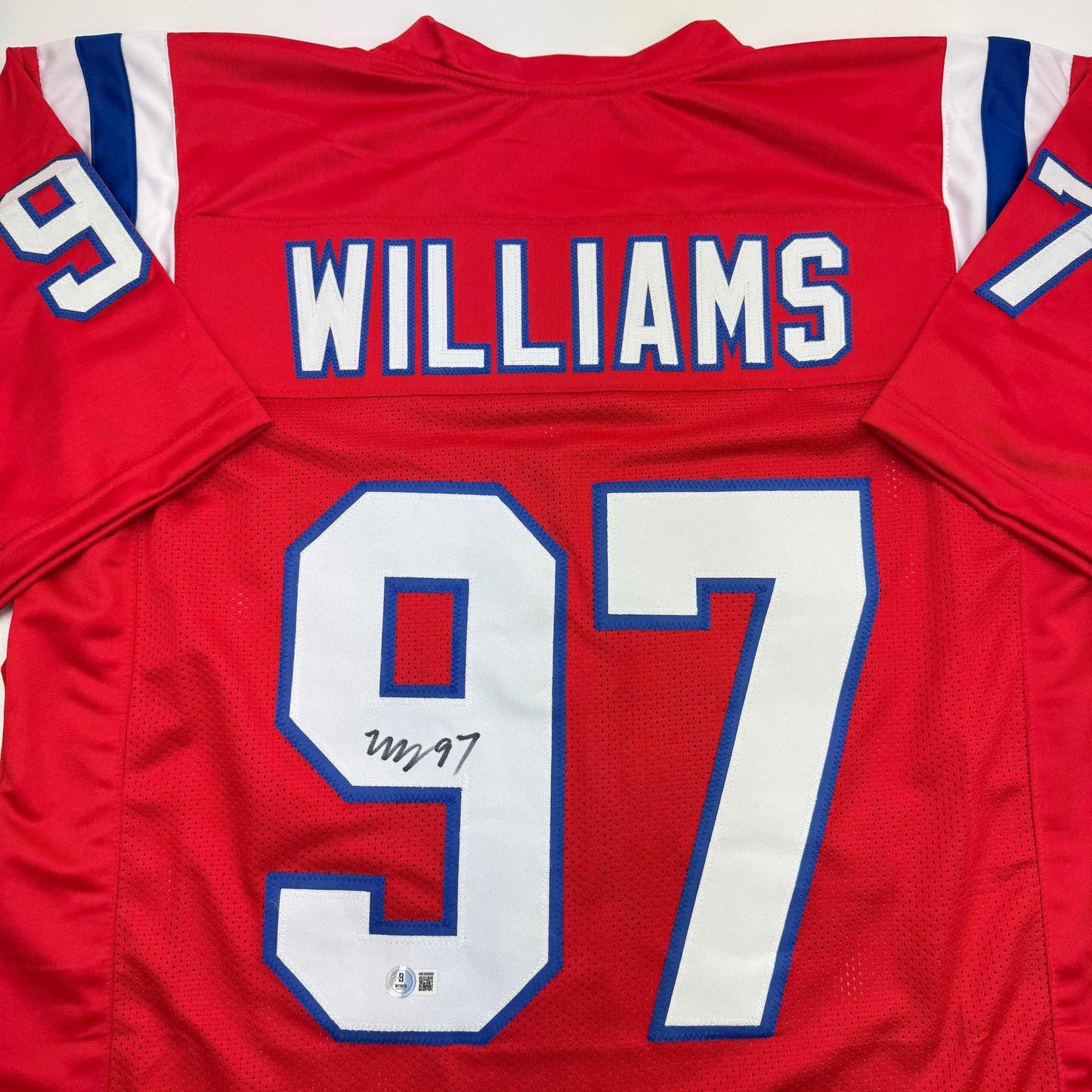 Autographed/Signed Milton Williams New England Red Football Jersey Beckett BAS COA