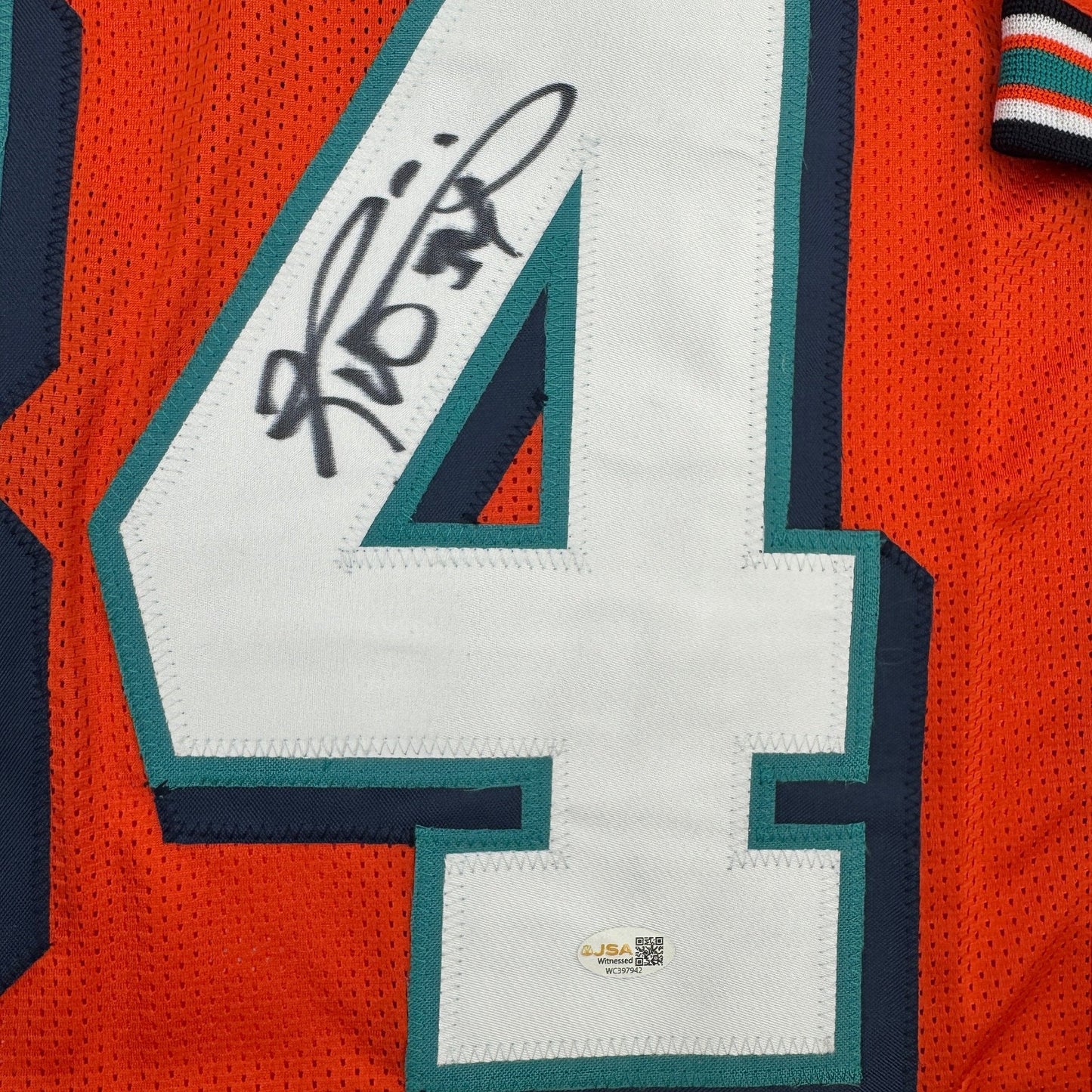 Autographed/Signed Ricky Williams Miami Orange Football Jersey JSA COA
