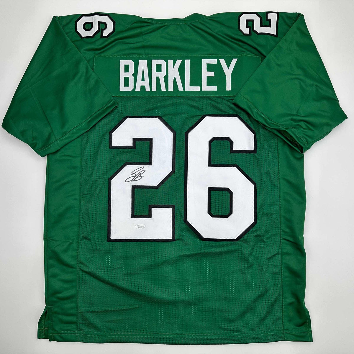 Autographed/Signed Saquon Barkley Philadelphia Kelly Green Football Jersey Beckett BAS COA