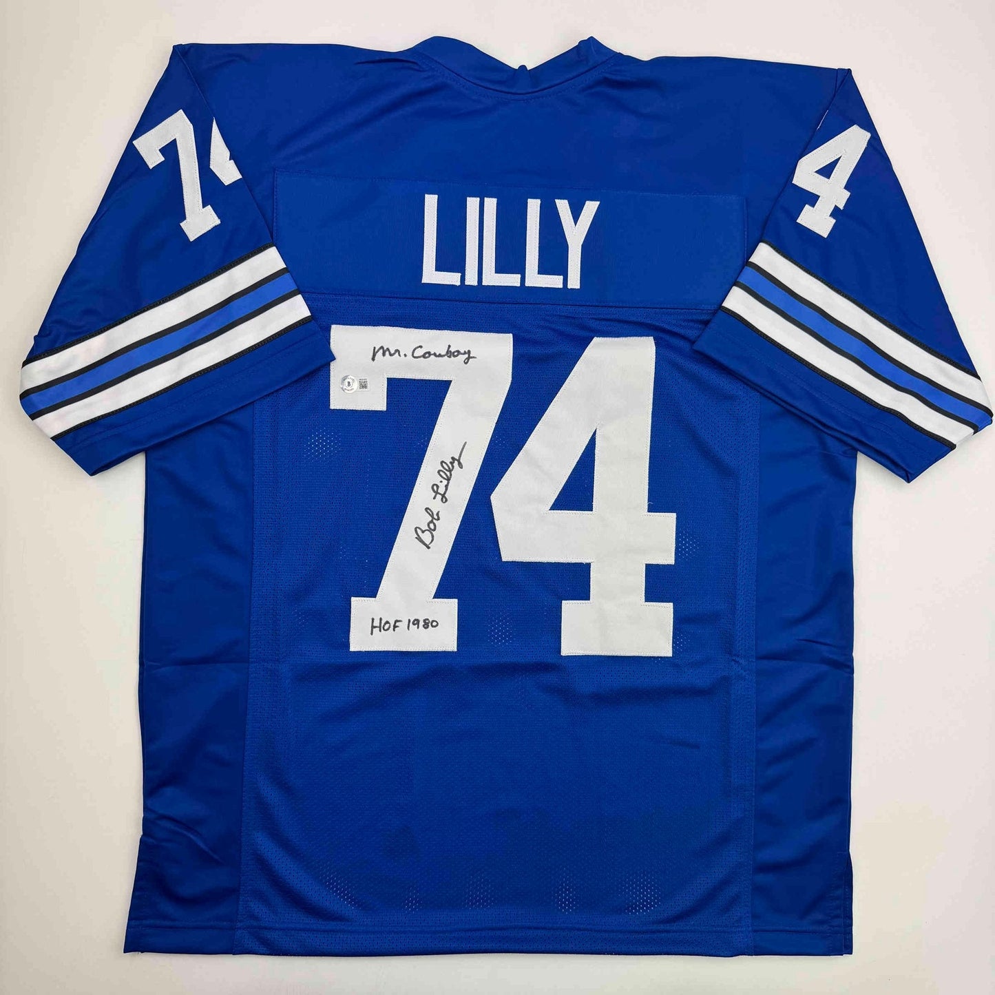Autographed/Signed Bob Lilly HOF 80 Dallas Retro Blue Football Jersey JSA COA