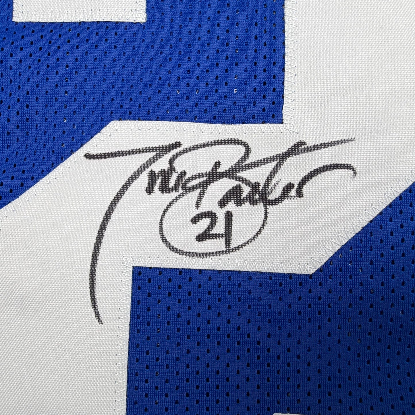Autographed/Signed Tiki Barber New York Blue Football Jersey Beckett BAS COA