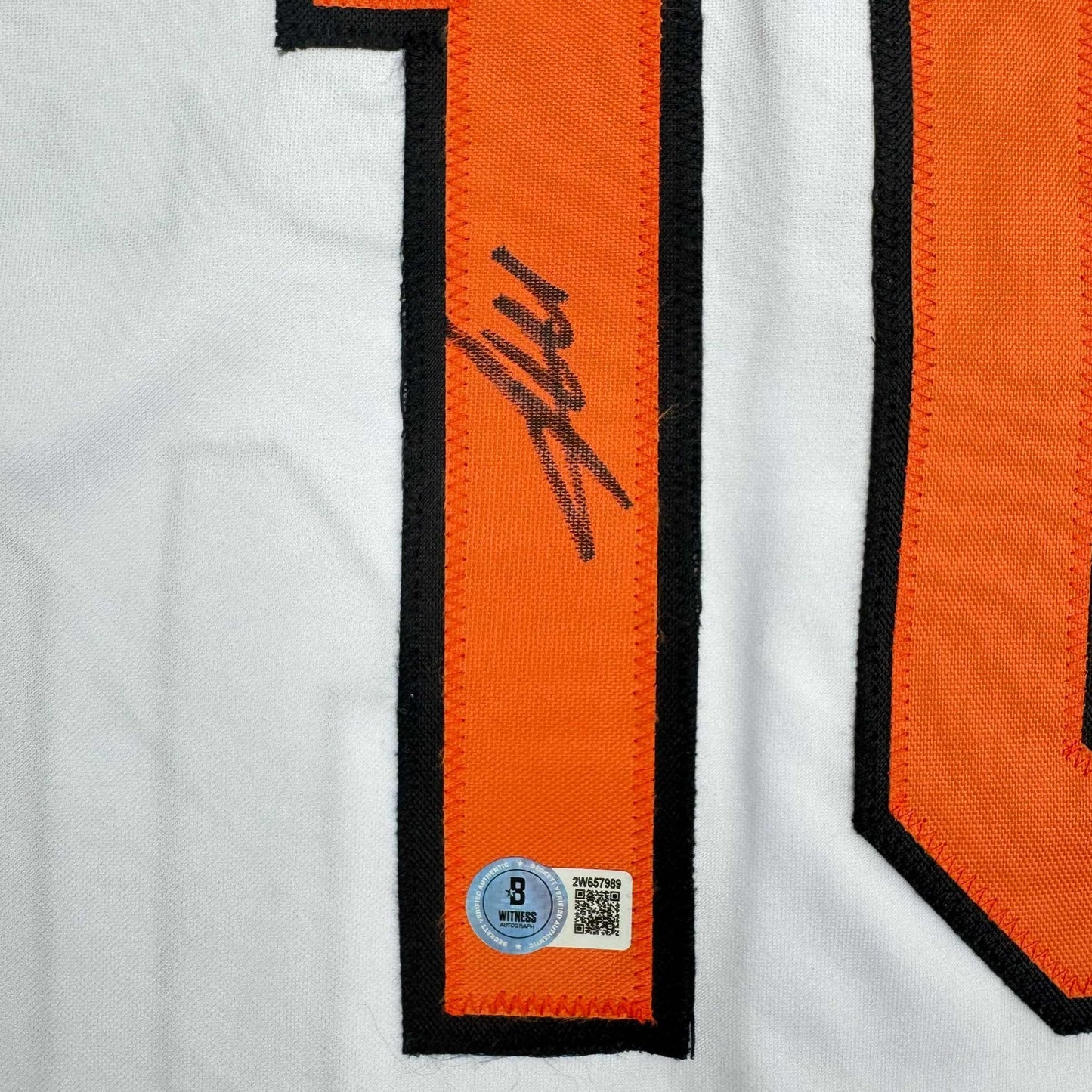 Autographed/Signed Miguel Tejada Baltimore White Baseball Jersey Beckett BAS COA