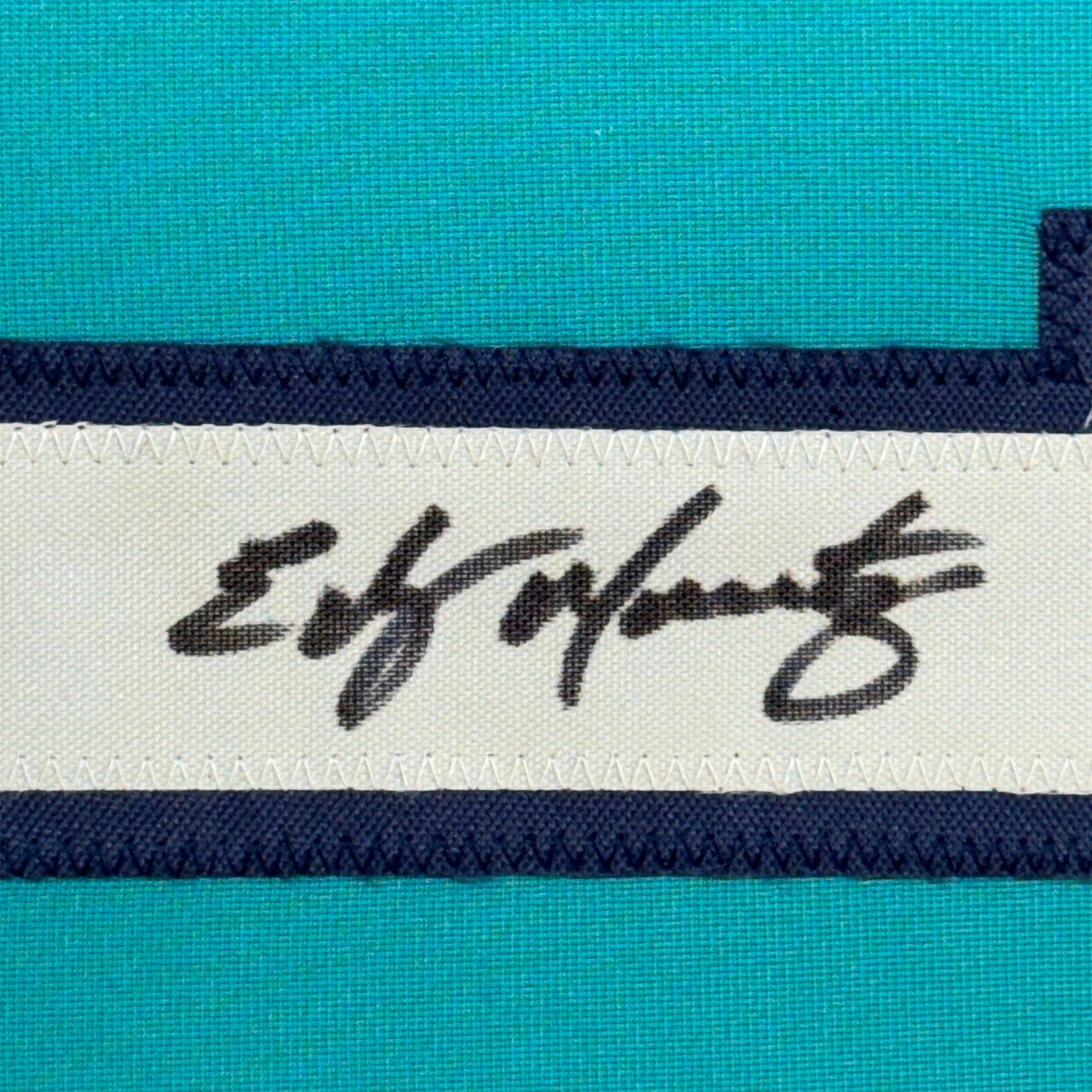 Framed Autographed/Signed Edgar Martinez 35x39 Seattle Teal Baseball Jersey JSA COA