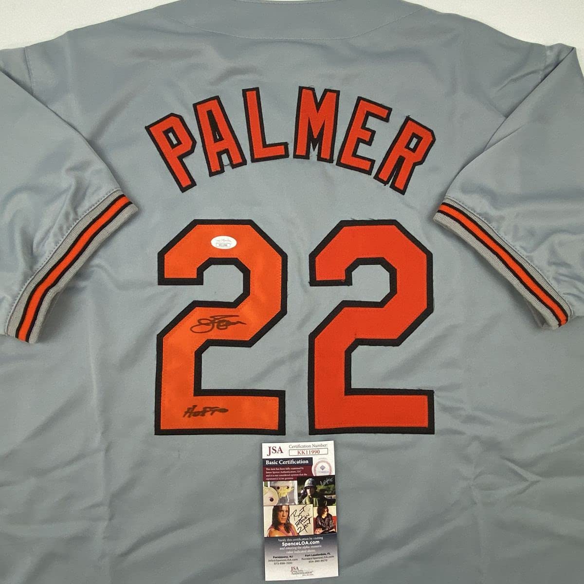 Autographed/Signed Jim Palmer HOF 1990 Baltimore Grey Baseball Jersey JSA COA