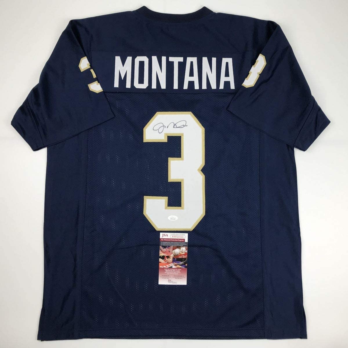 Autographed/Signed Joe Montana Notre Dame Blue College Football Jersey JSA COA