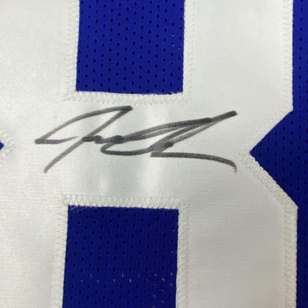 Autographed/Signed Jeremy Shockey New York Blue Football Jersey JSA COA