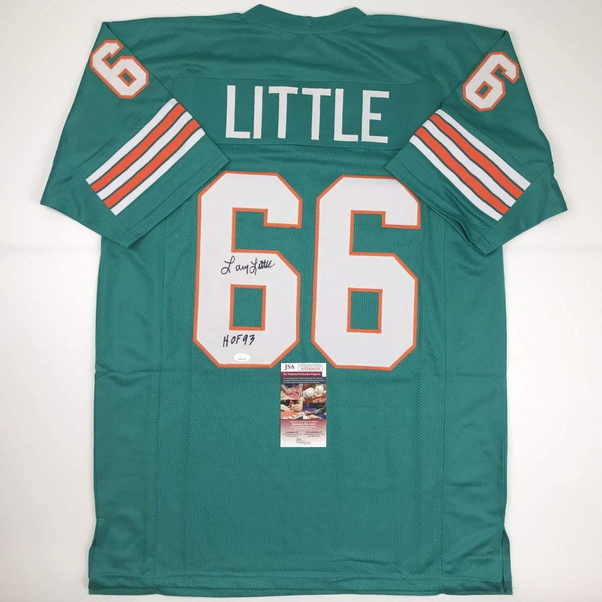 Autographed/Signed Larry Little HOF 93 Miami Teal Football Jersey JSA COA