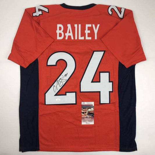 Autographed/Signed Champ Bailey Denver Orange Football Jersey Beckett BAS COA